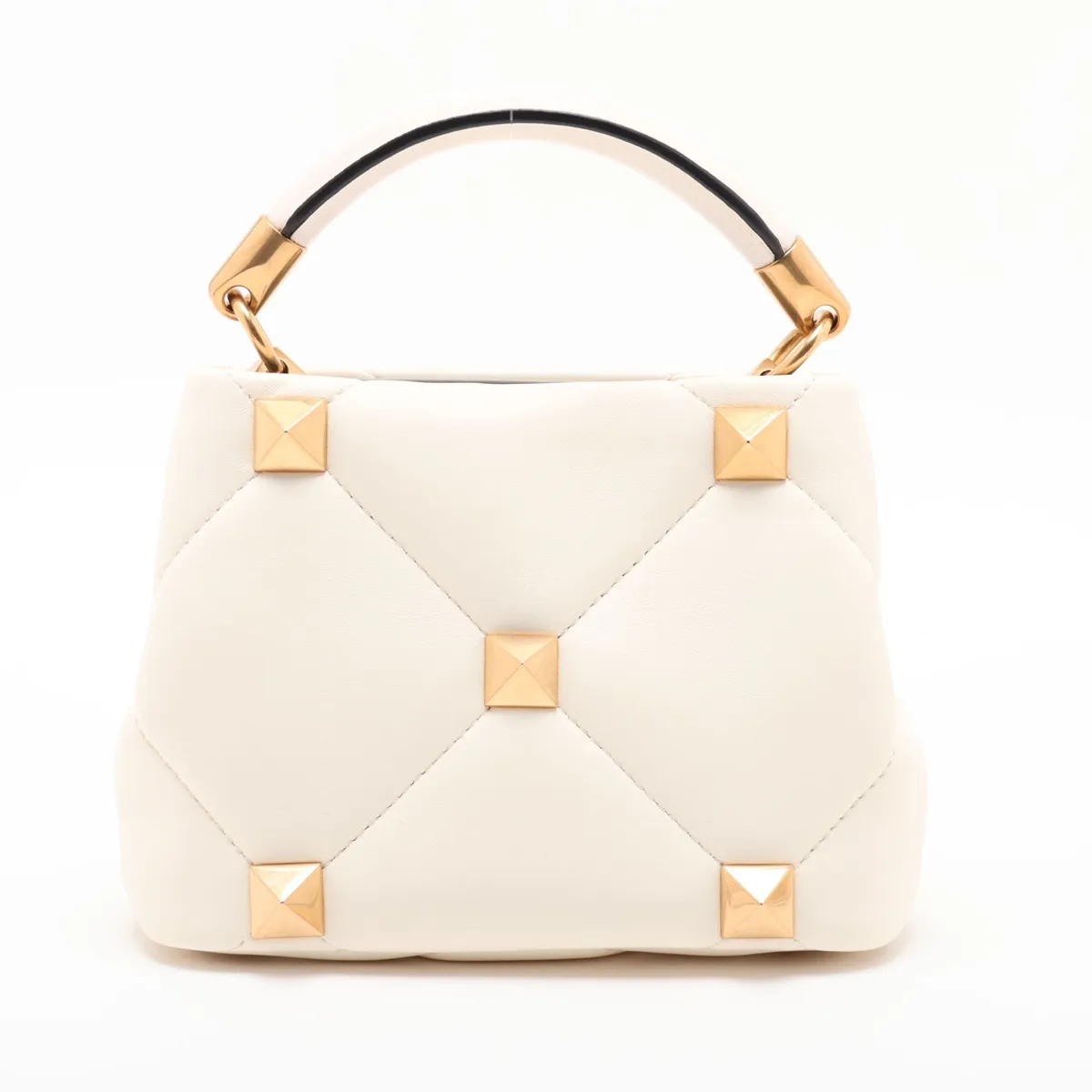 Roman Studded Leather 2-Way Handbag, White — view 2