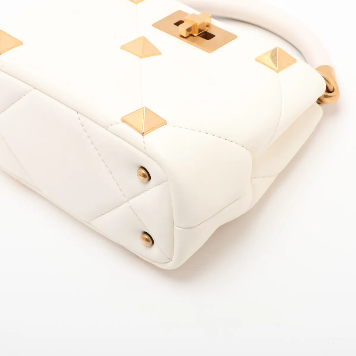 Roman Studded Leather 2-Way Handbag, White — view 3