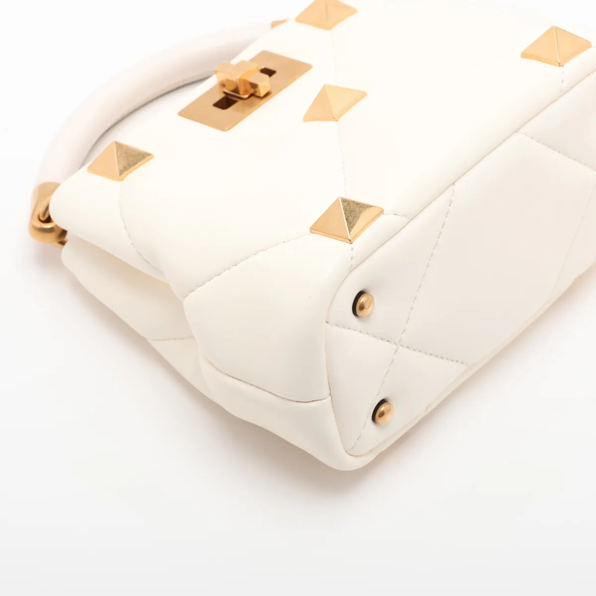 Roman Studded Leather 2-Way Handbag, White — view 4