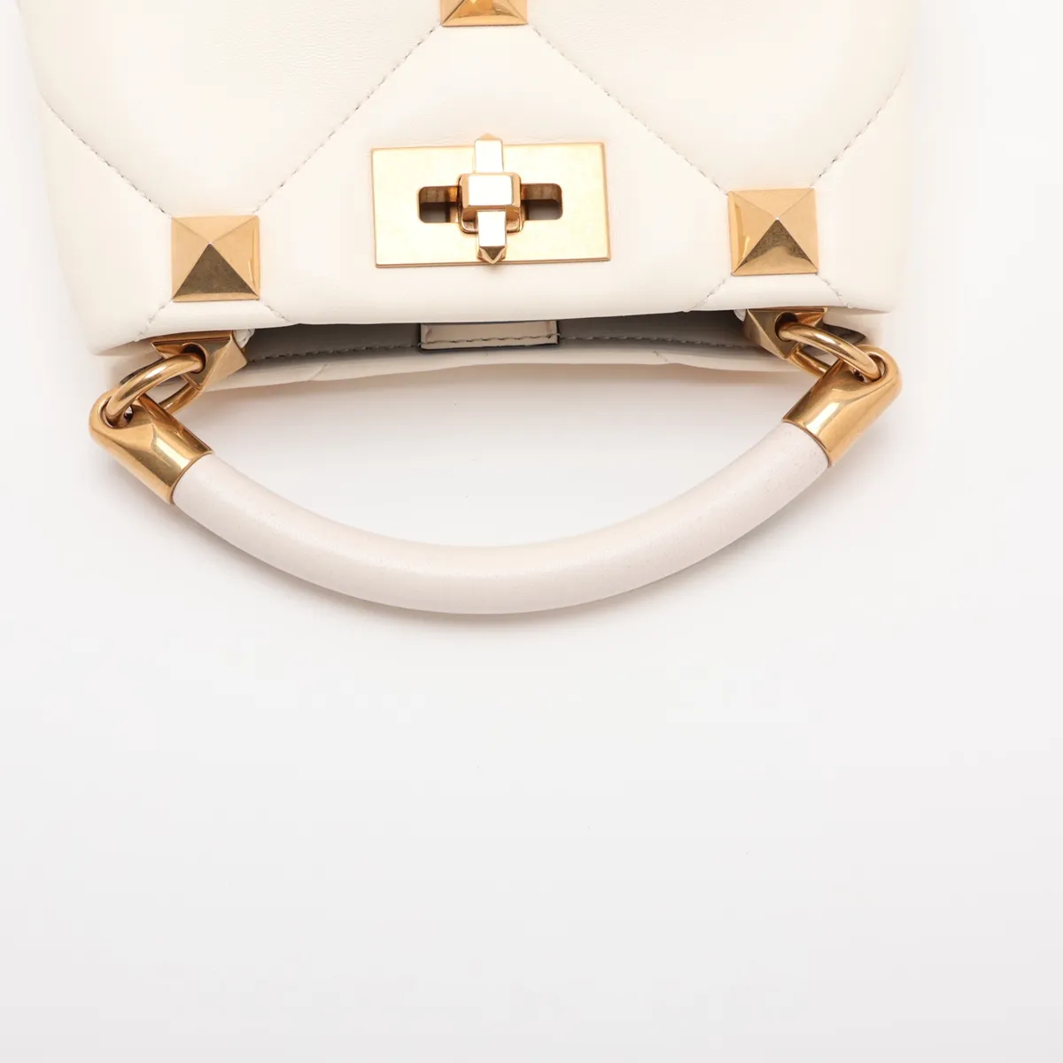 Roman Studded Leather 2-Way Handbag, White — view 5