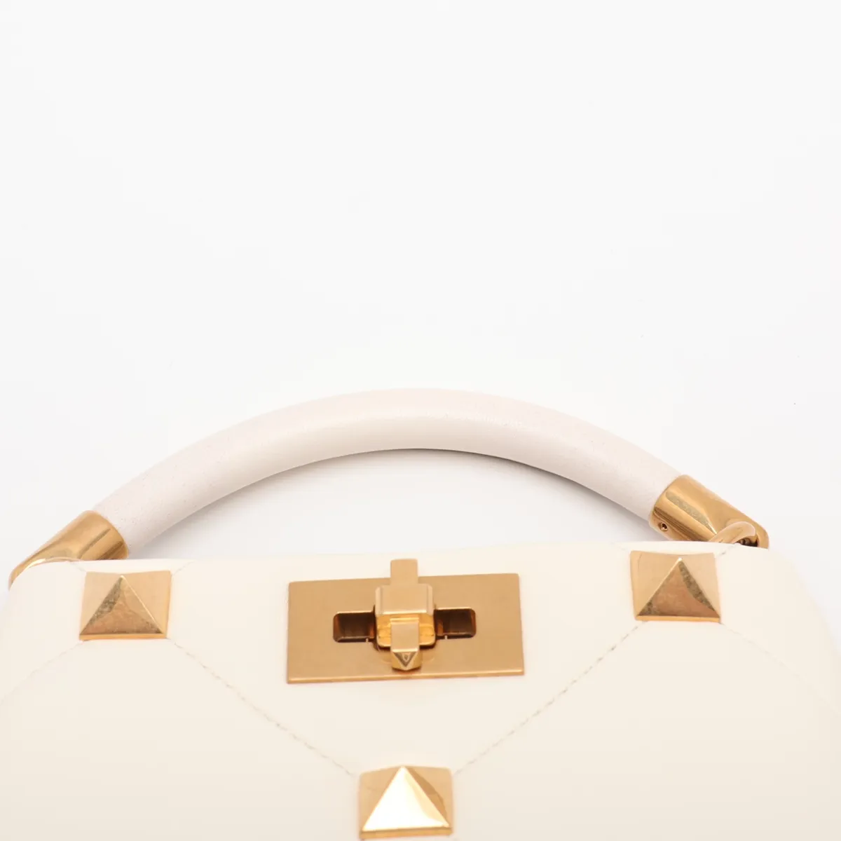 Roman Studded Leather 2-Way Handbag, White — view 6
