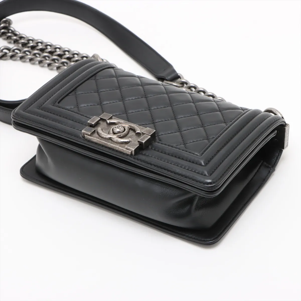 Boy Chanel 20 Small Lambskin Chain Shoulder Bag Black Gunmetal Hardware T43A8A2G Random Plate A67085 — view 3