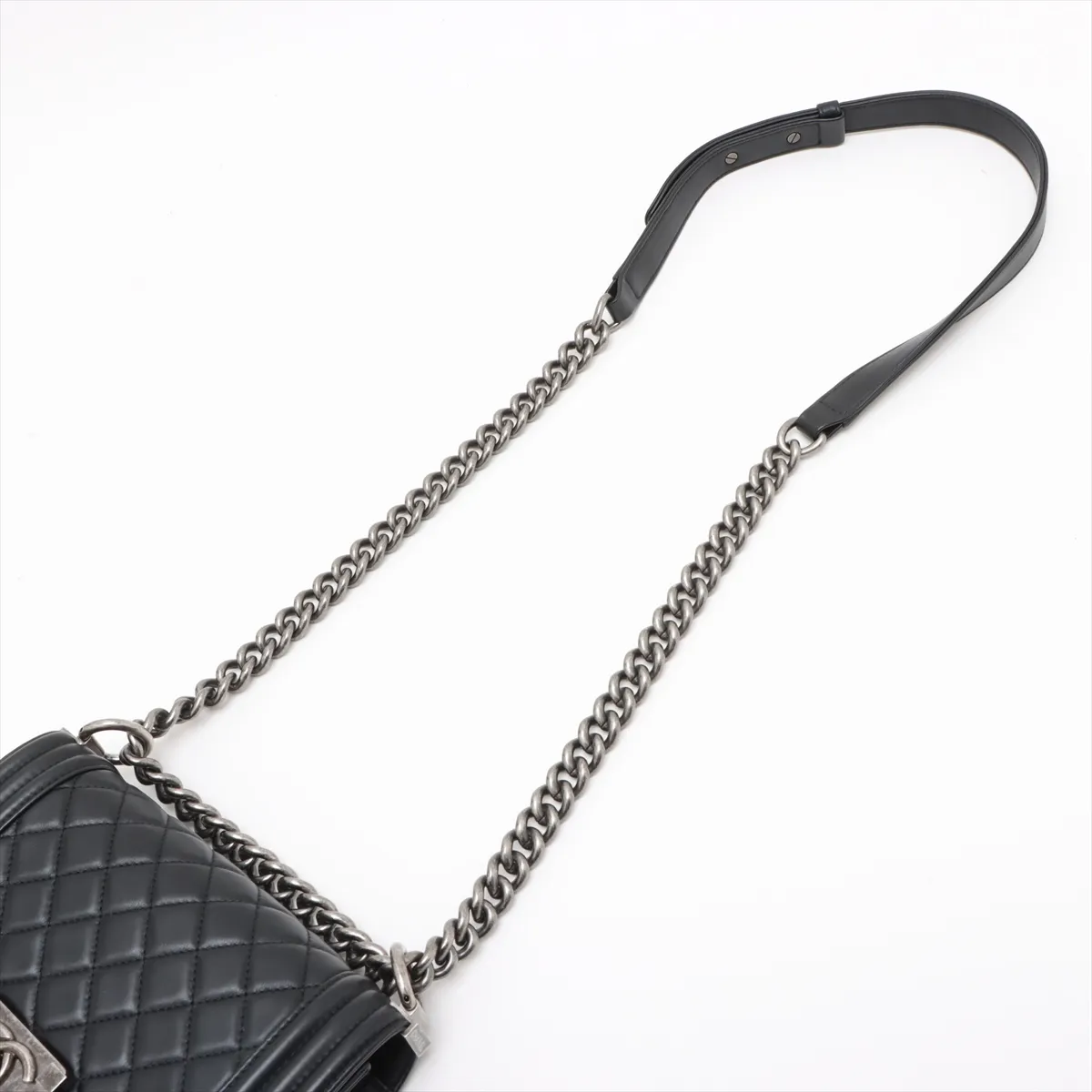 Boy Chanel 20 Small Lambskin Chain Shoulder Bag Black Gunmetal Hardware T43A8A2G Random Plate A67085 — view 5