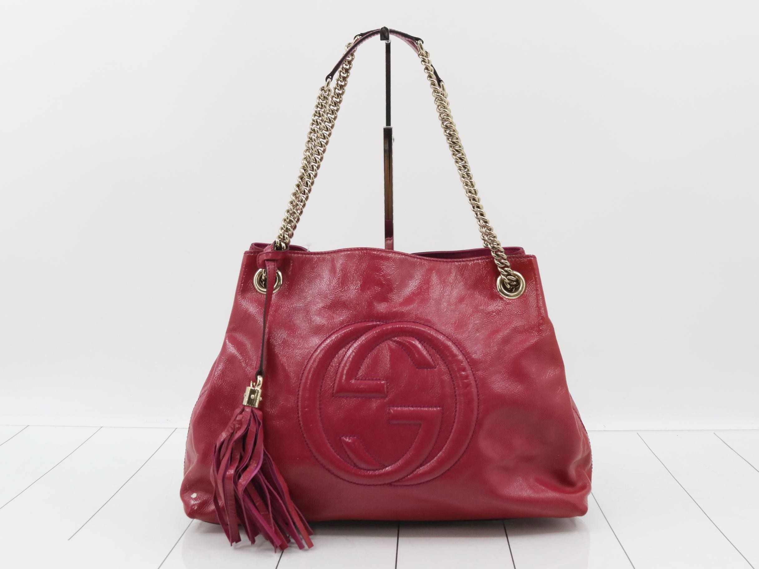 Soho Chain Shoulder Bag, Patent Leather, Tassel, Red