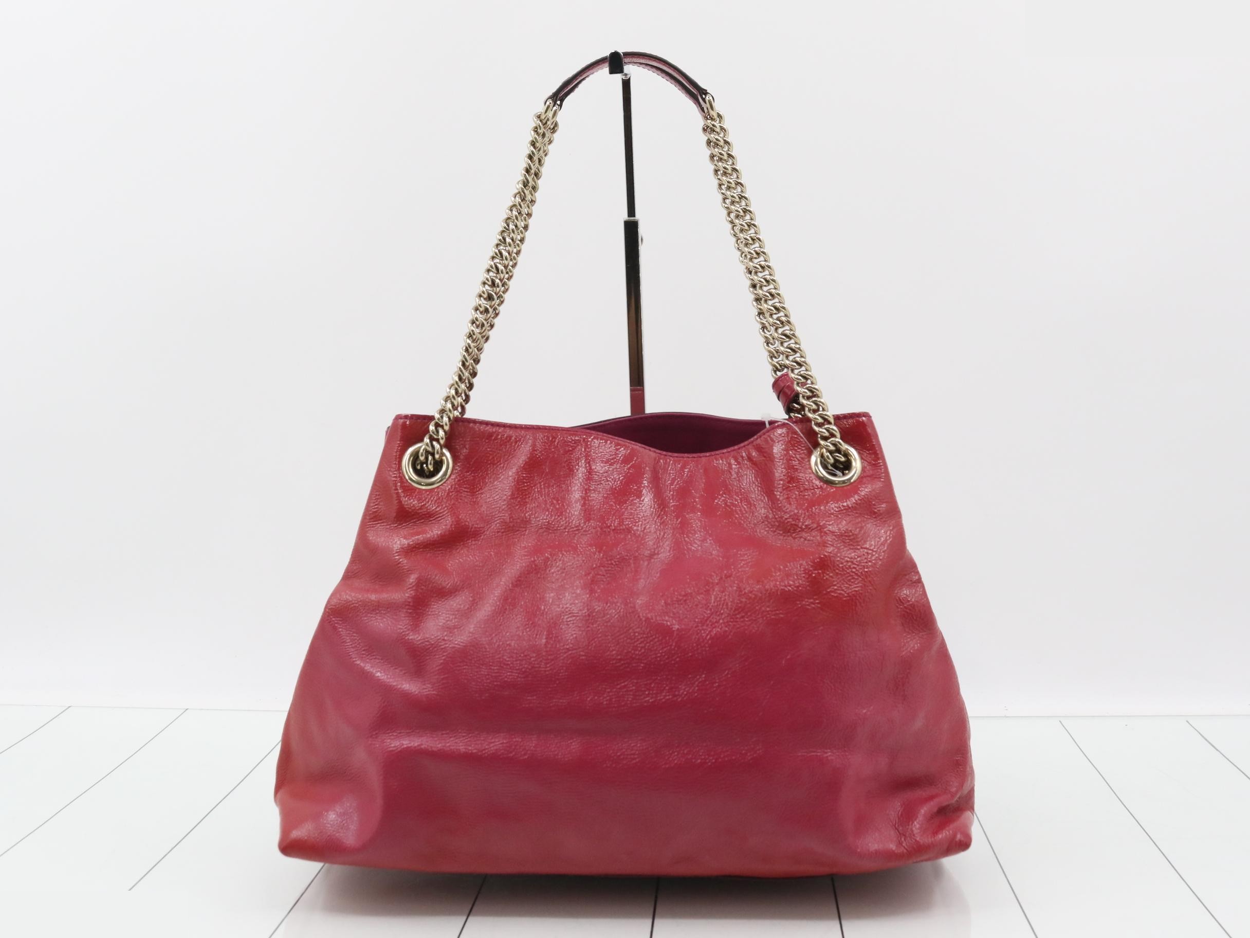 Soho Chain Shoulder Bag, Patent Leather, Tassel, Red — view 2
