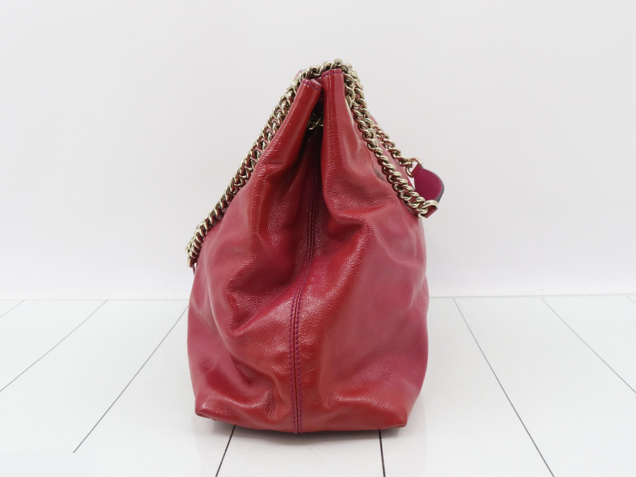 Soho Chain Shoulder Bag, Patent Leather, Tassel, Red — view 3