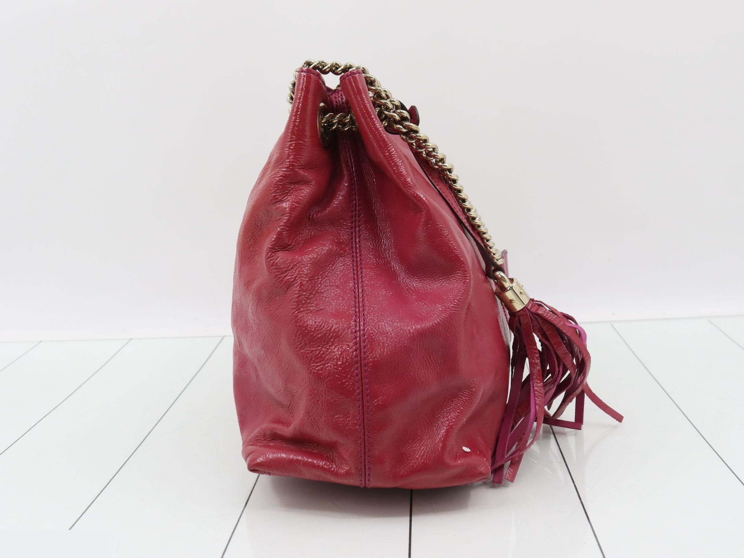 Soho Chain Shoulder Bag, Patent Leather, Tassel, Red — view 4