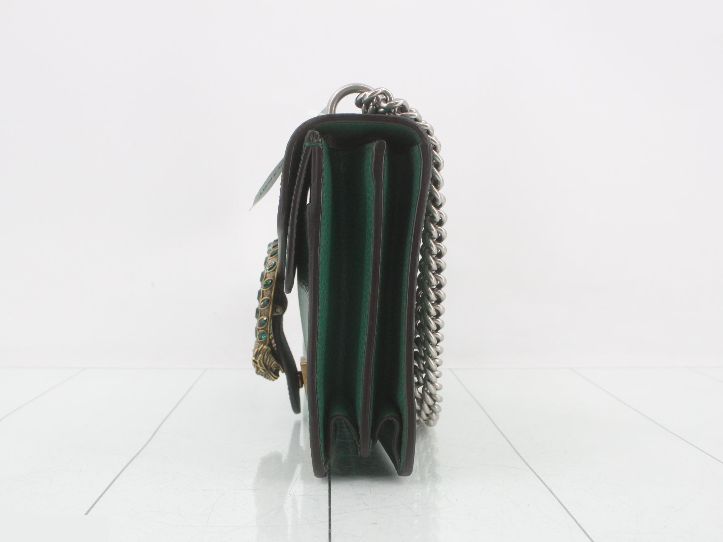 Dionysus Leather Chain Shoulder Bag, Green — view 3