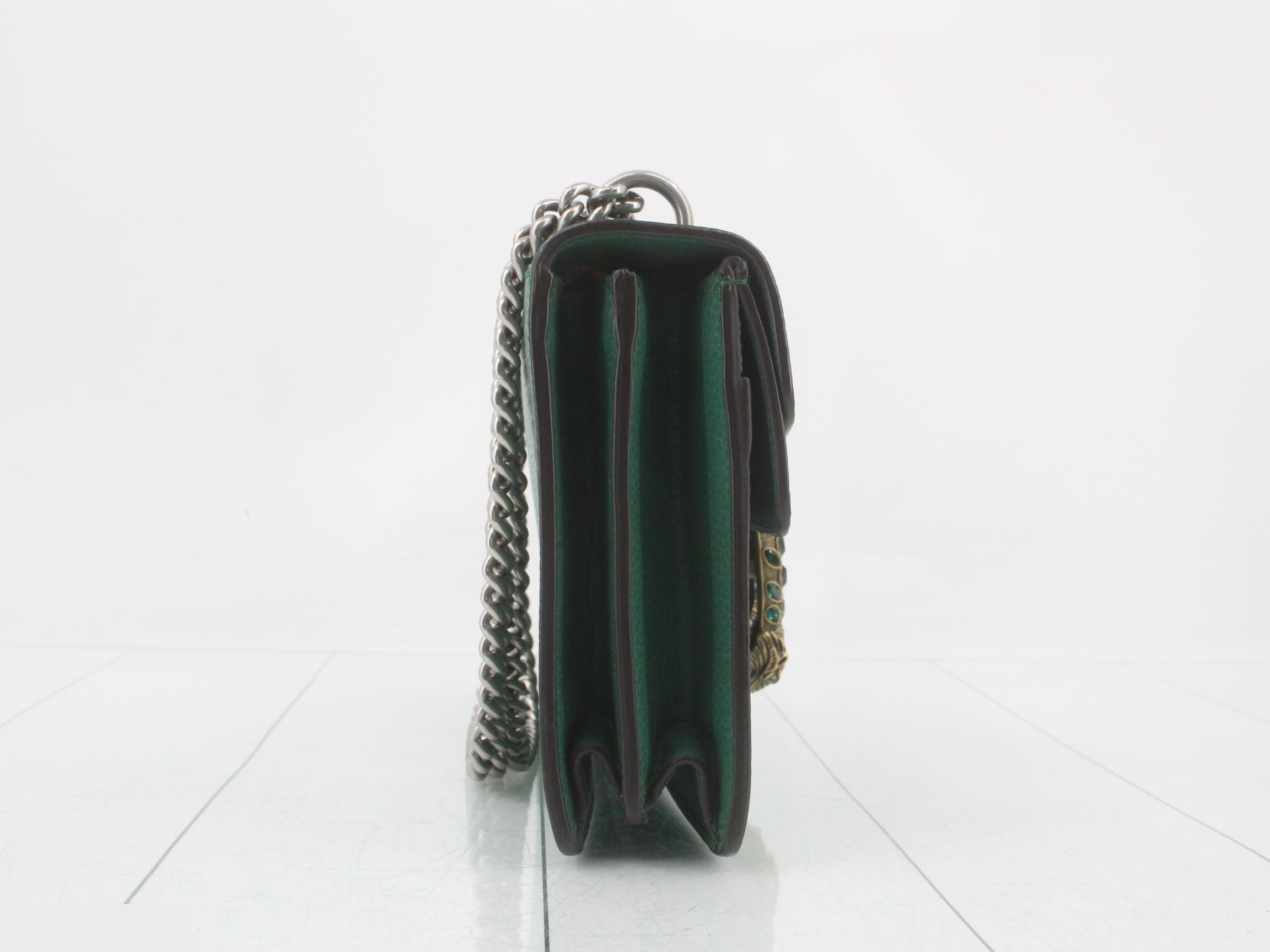 Dionysus Leather Chain Shoulder Bag, Green — view 4