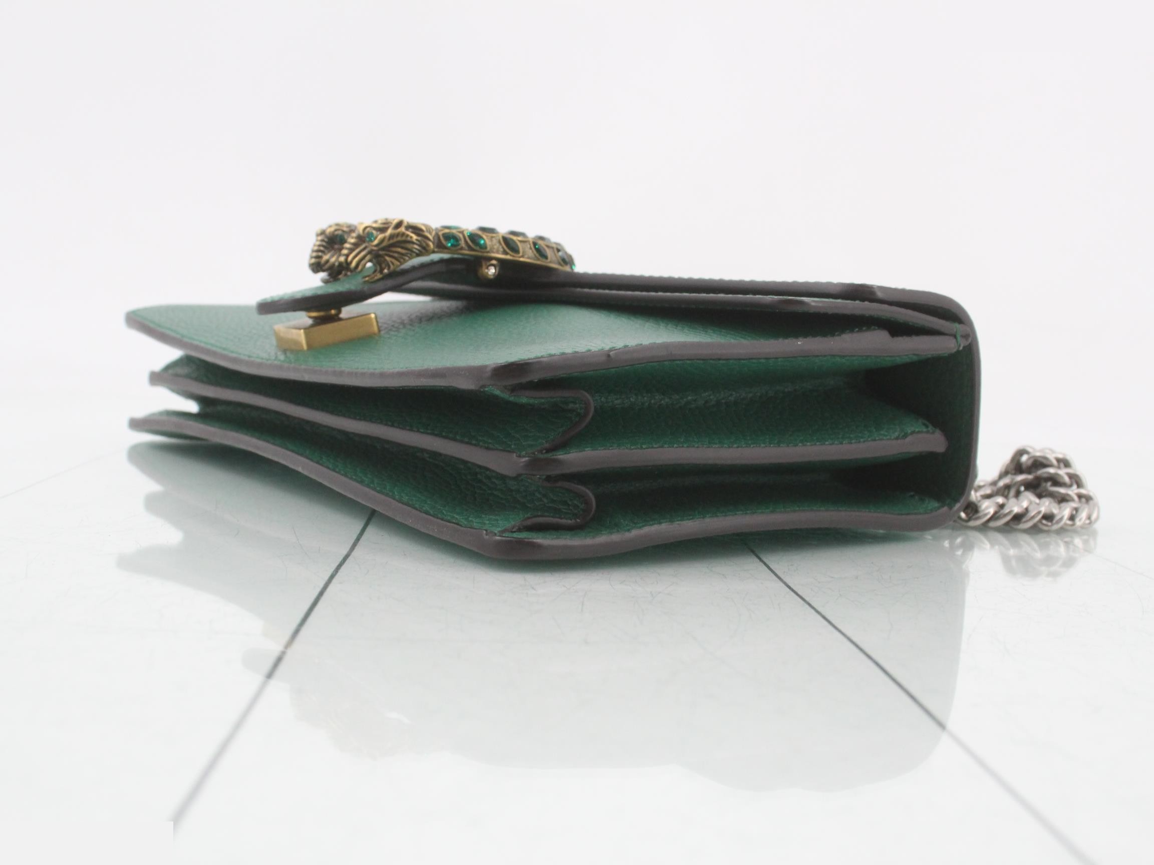 Dionysus Leather Chain Shoulder Bag, Green — view 6