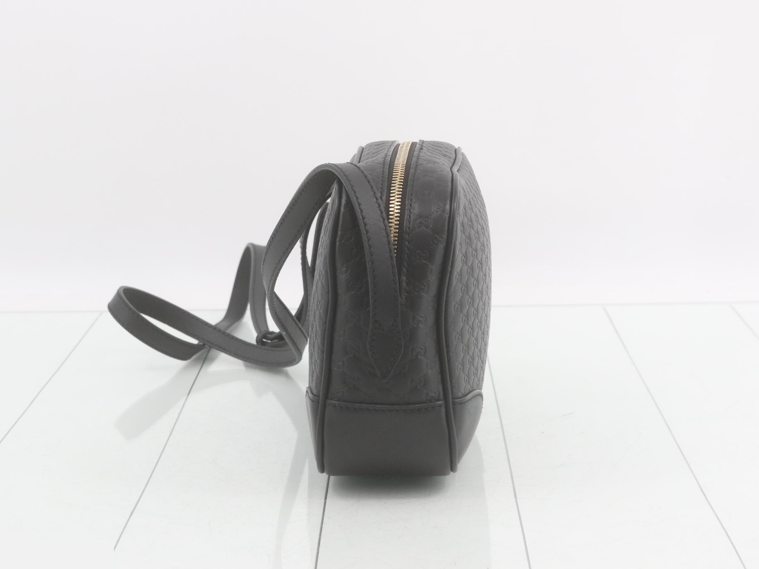 Micro GG Leather Shoulder Bag, Black — view 3