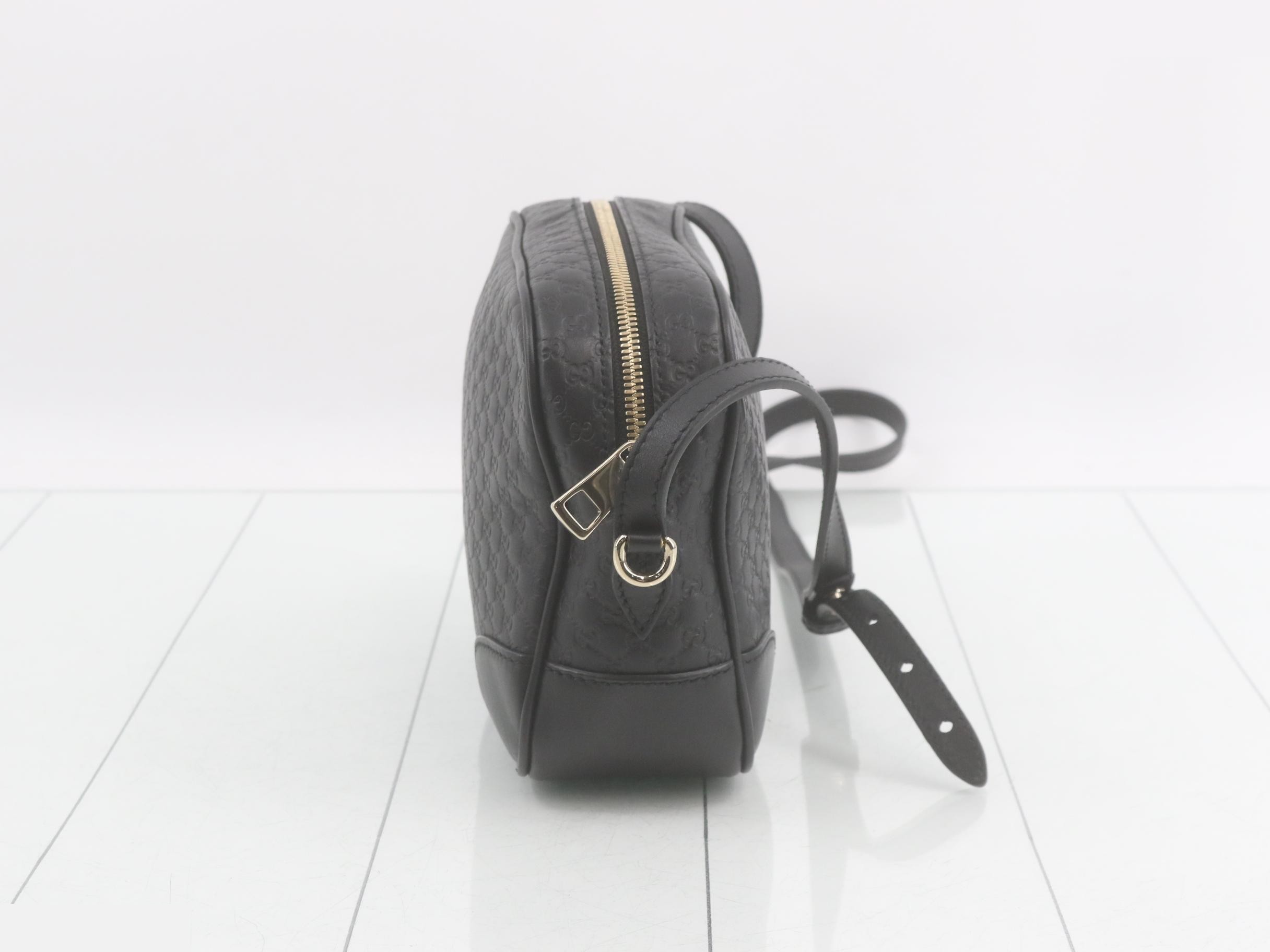 Micro GG Leather Shoulder Bag, Black — view 4