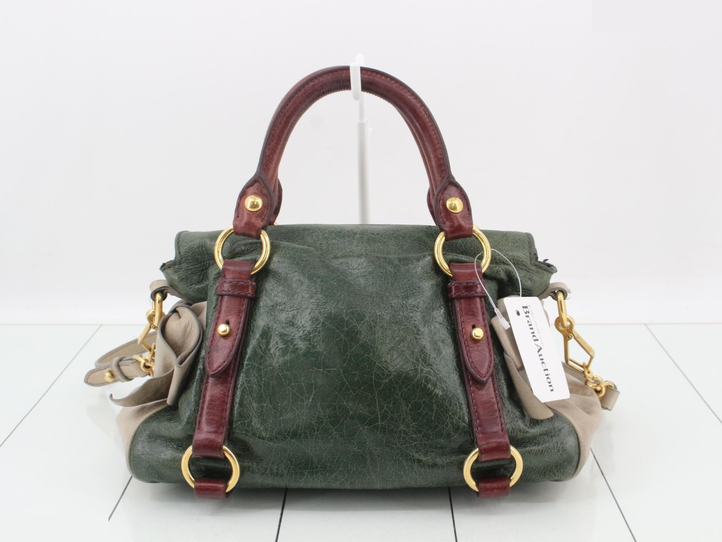 Leather 2-Way Bag, Green x Beige — view 2