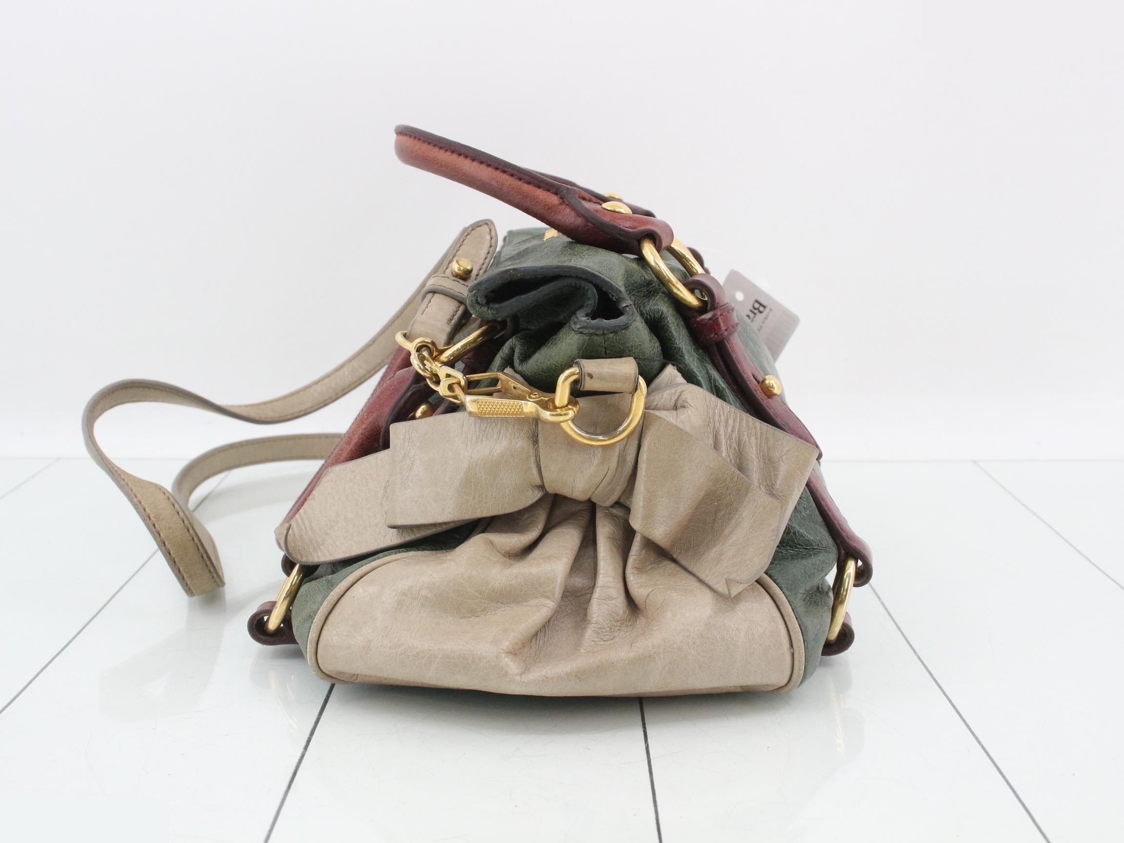 Leather 2-Way Bag, Green x Beige — view 3