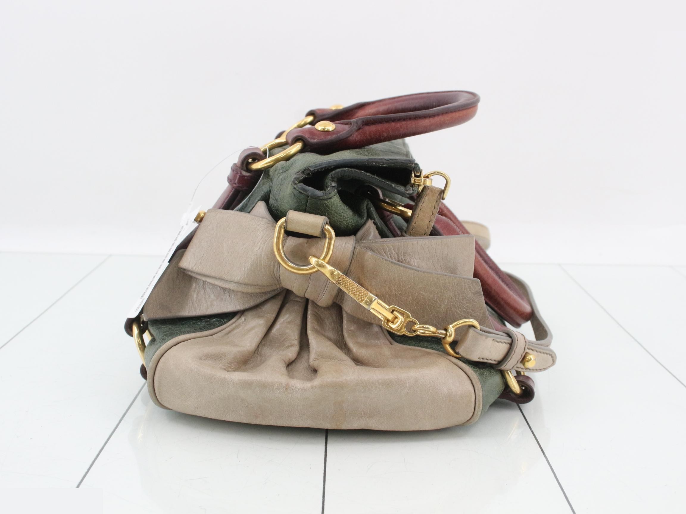 Leather 2-Way Bag, Green x Beige — view 4