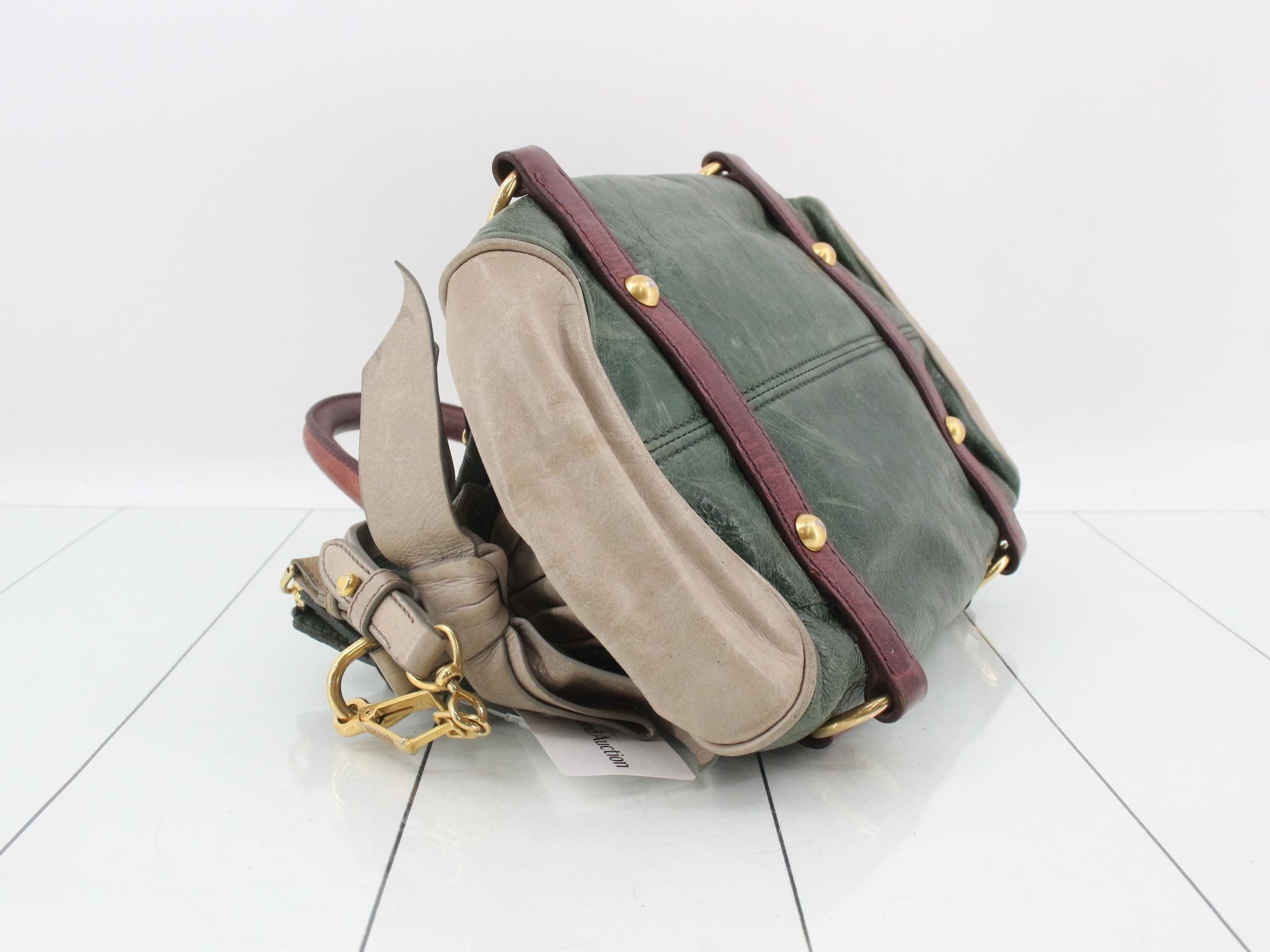 Leather 2-Way Bag, Green x Beige — view 5