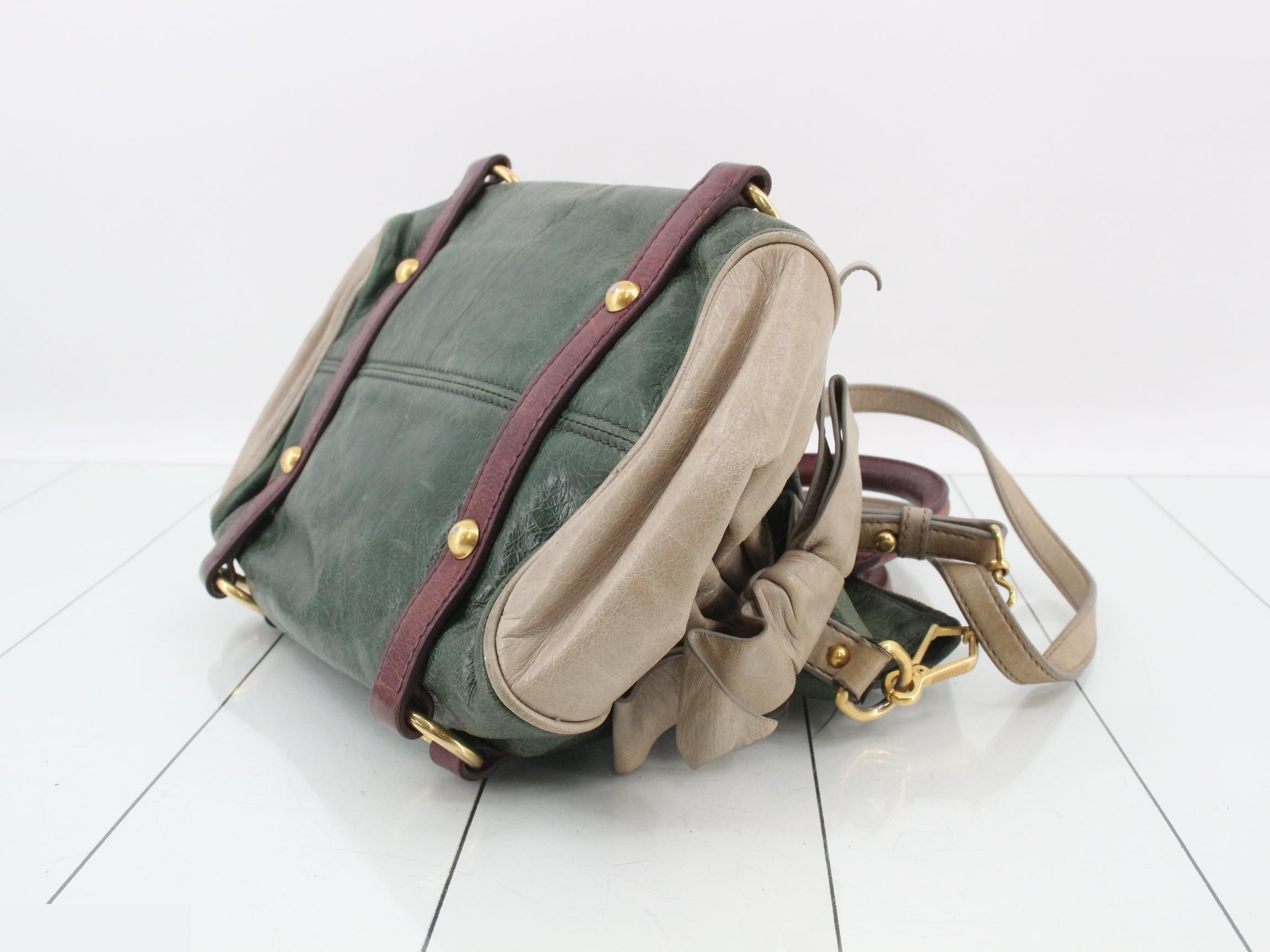Leather 2-Way Bag, Green x Beige — view 6
