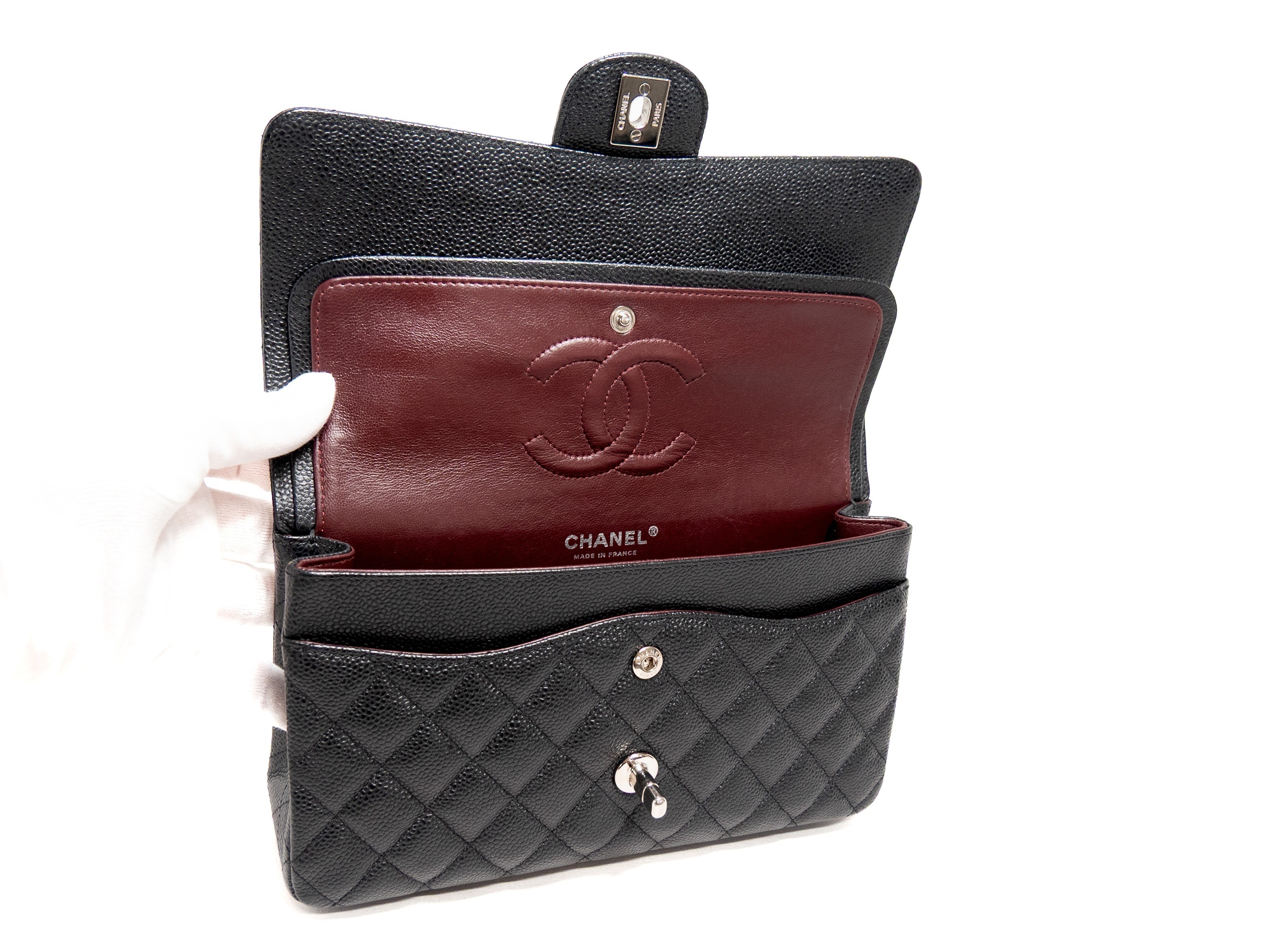 Matelassé Double Flap Caviar Skin Seal — view 9