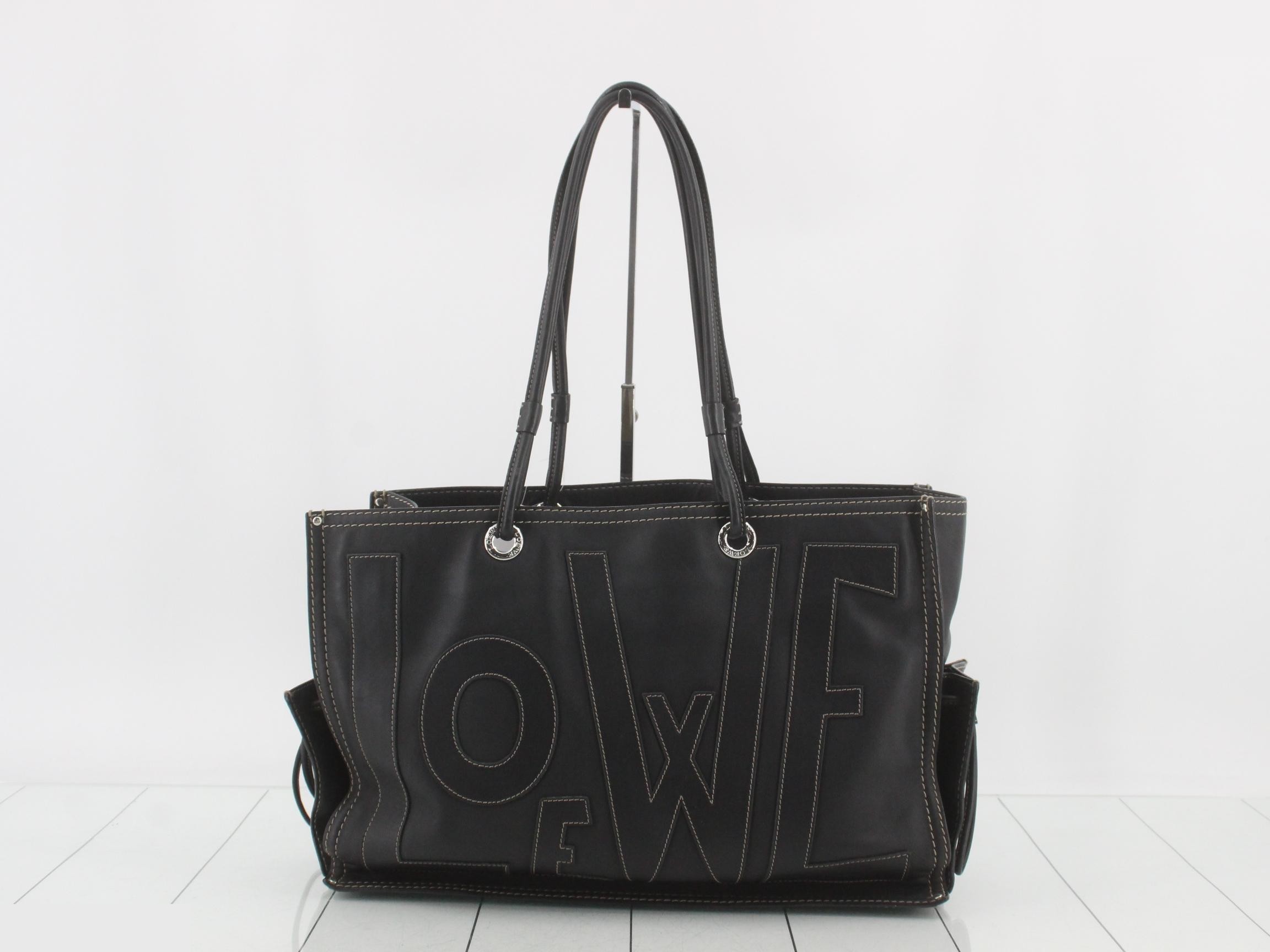 Shopper tote bag, Anagram design, leather, navy, W41 H26 D15 — view 2