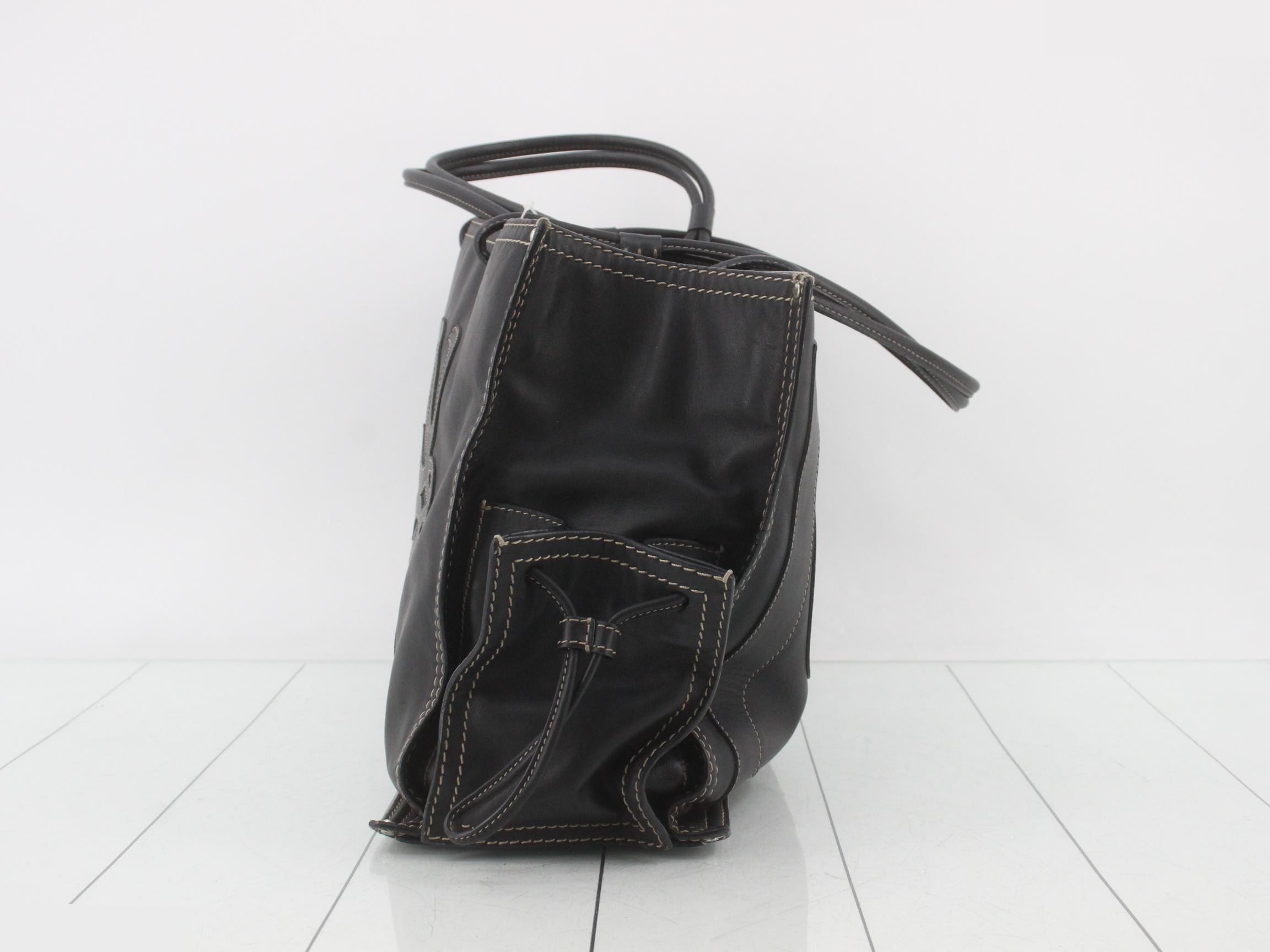 Shopper tote bag, Anagram design, leather, navy, W41 H26 D15 — view 3