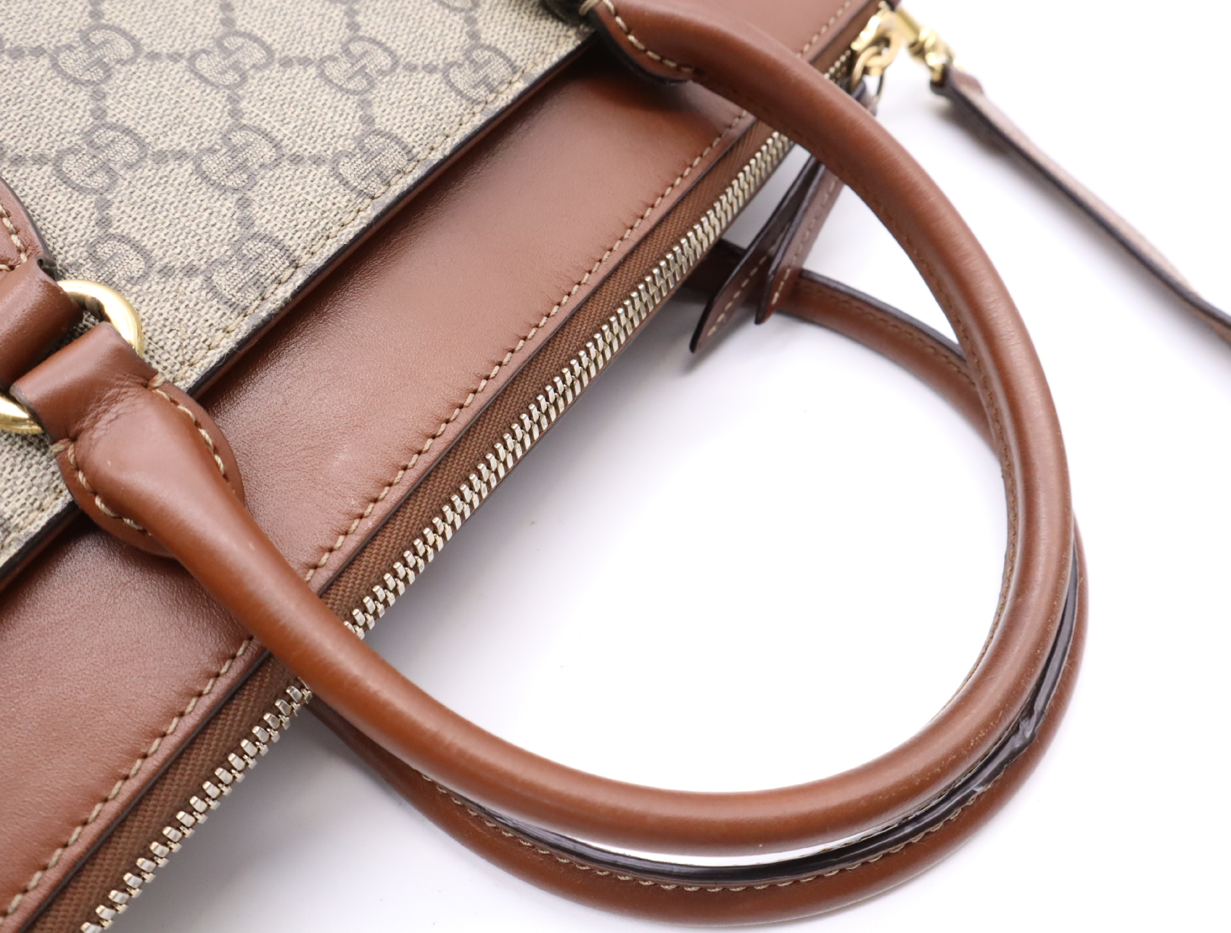 409534 Canvas x Leather GG Supreme Small Handbag Brown Gold Hardware with Shoulder Strap — view 13
