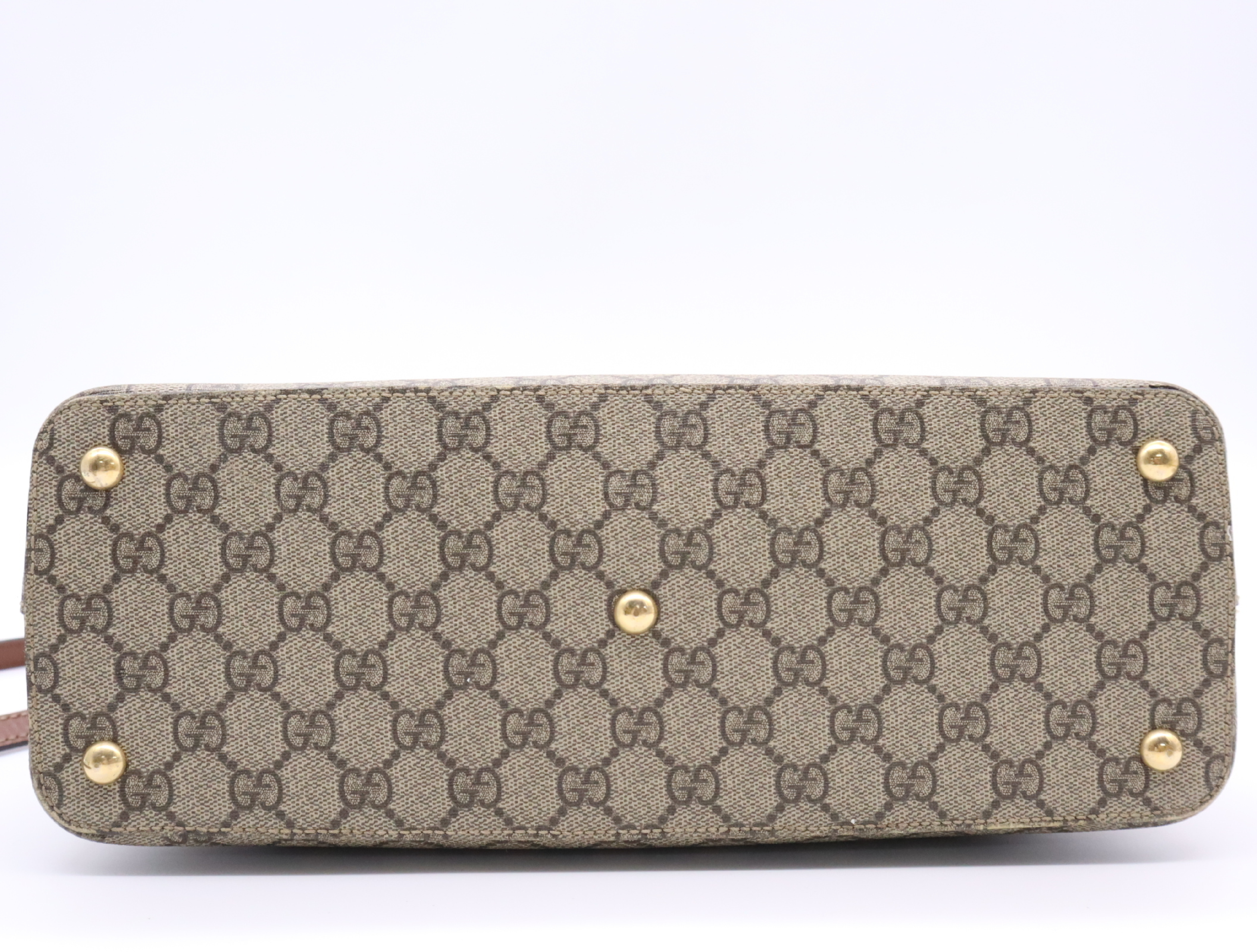 409534 Canvas x Leather GG Supreme Small Handbag Brown Gold Hardware with Shoulder Strap — view 4