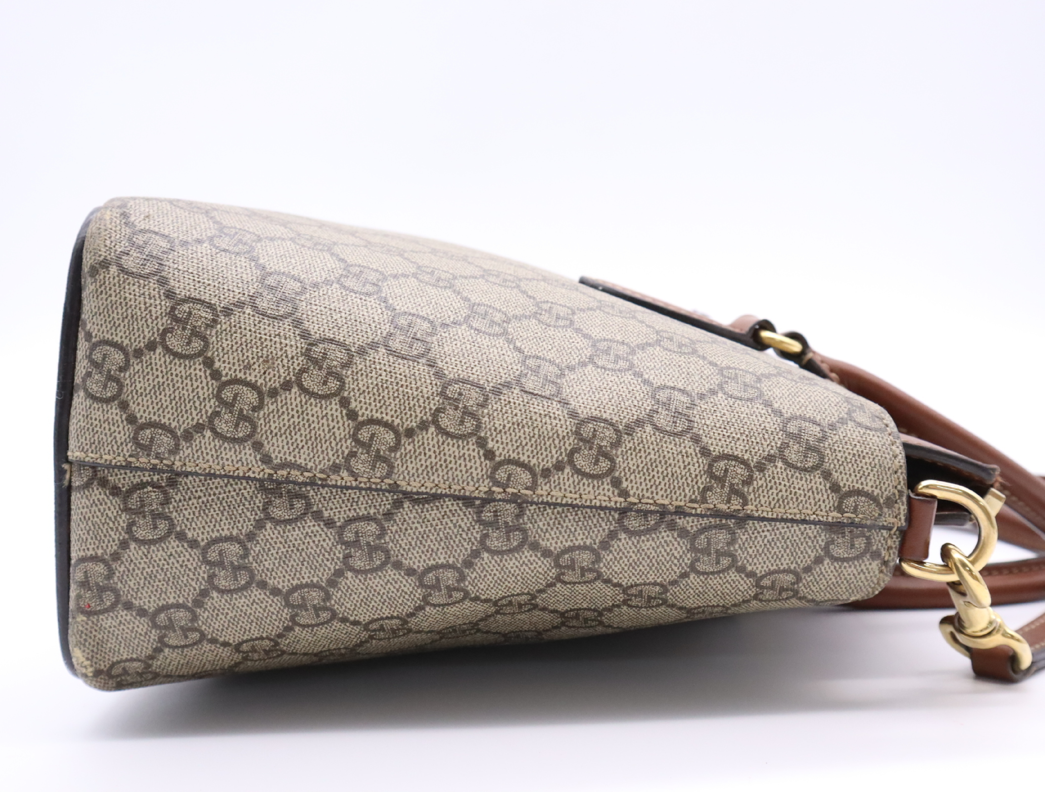 409534 Canvas x Leather GG Supreme Small Handbag Brown Gold Hardware with Shoulder Strap — view 5