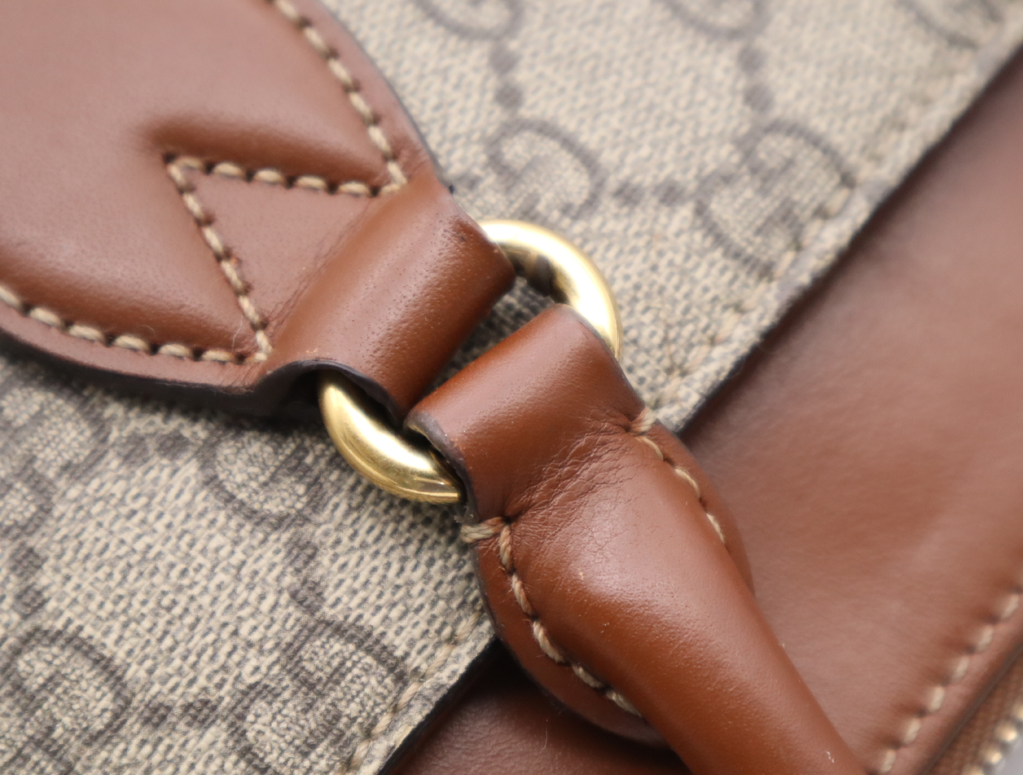 409534 Canvas x Leather GG Supreme Small Handbag Brown Gold Hardware with Shoulder Strap — view 9