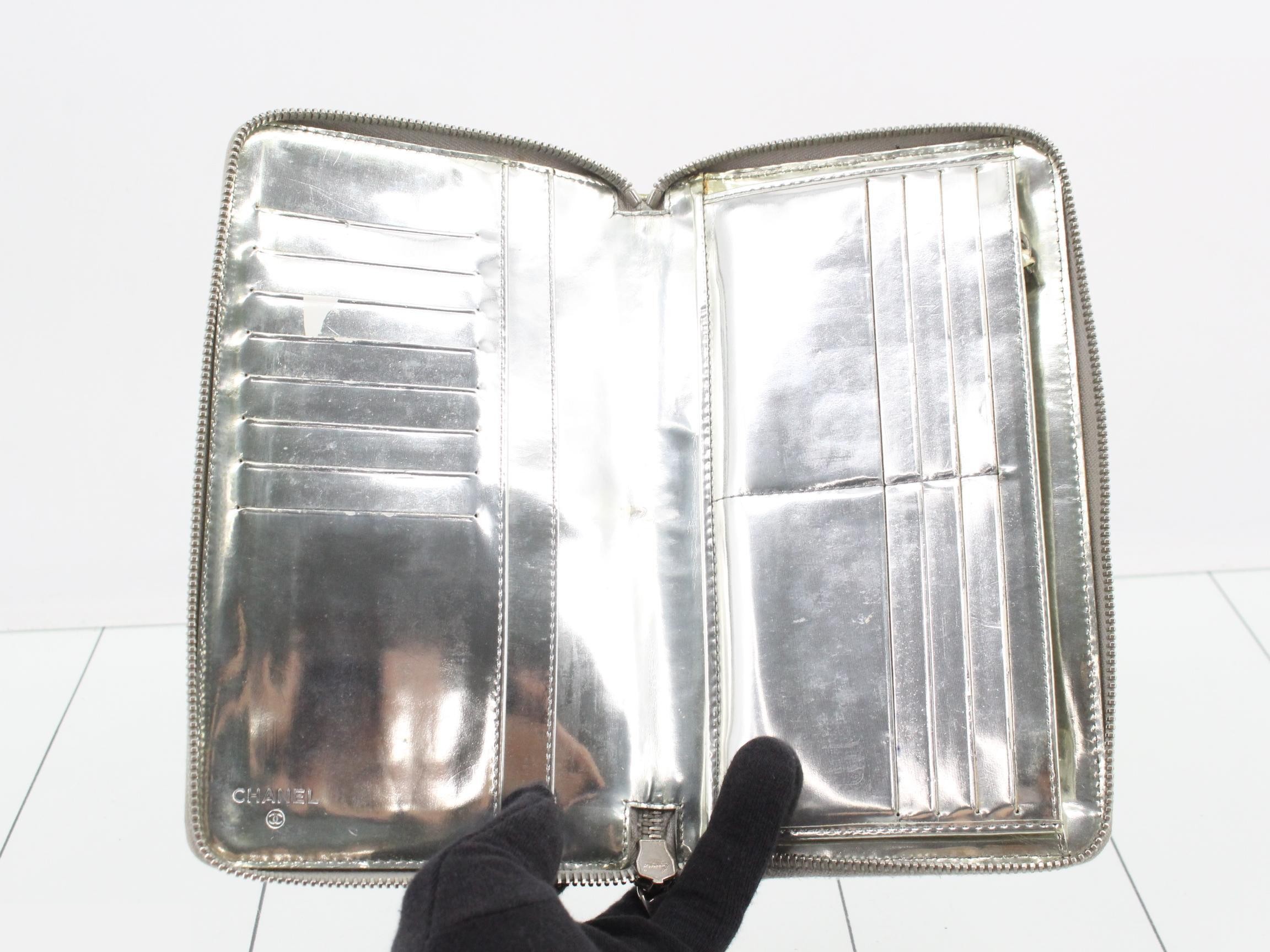 Micro Chocolate Bar Long Wallet, Round, Patent Leather, Silver Hardware — view 4