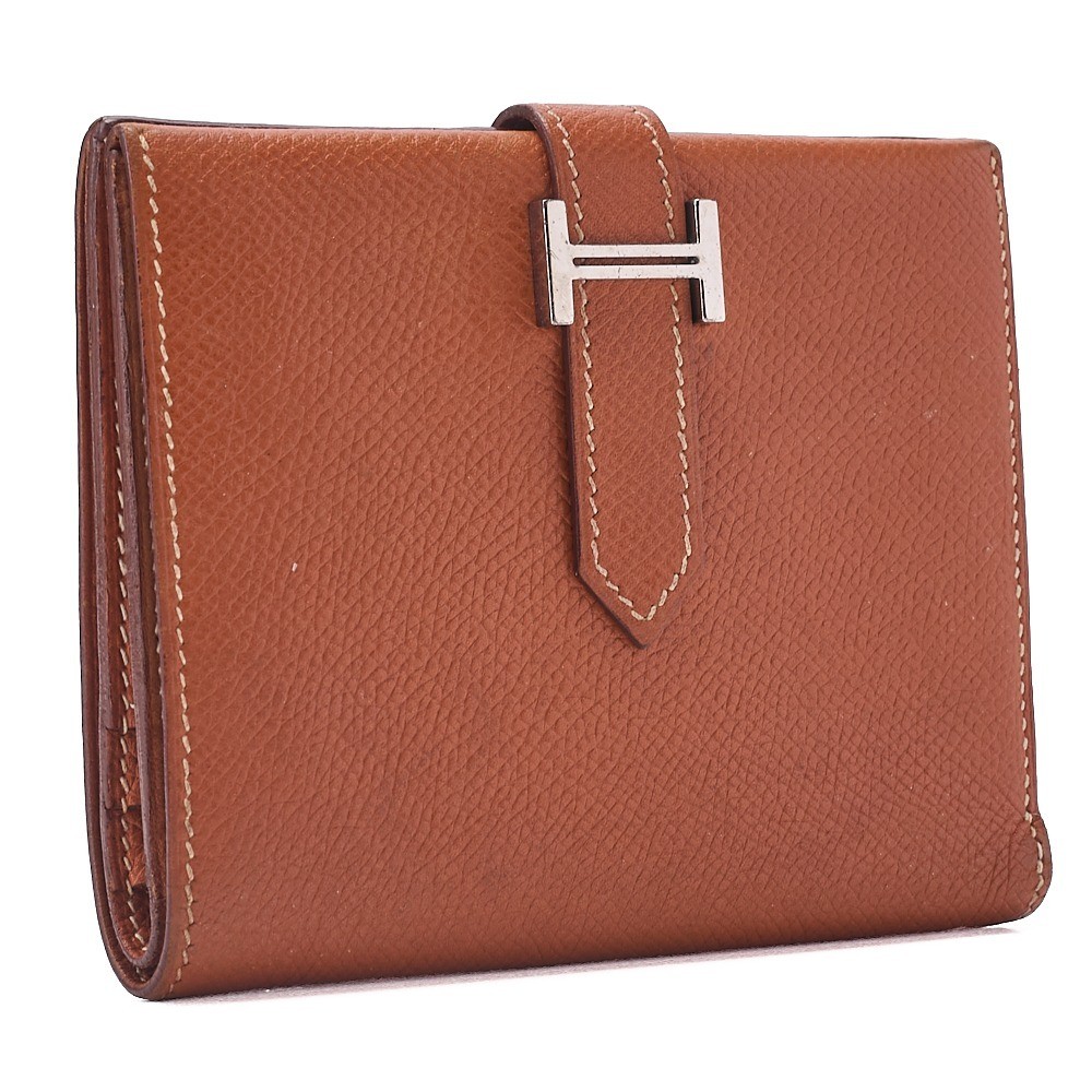 Bearn Compact Epsom Leather Bi-fold Wallet, Gold, Silver Hardware, C Stamp — view 3