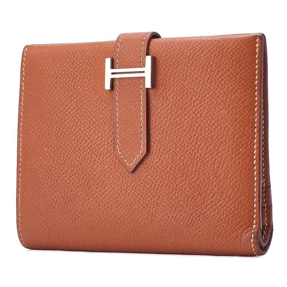Bearn Compact Epsom Leather Bi-fold Wallet, Gold, Silver Hardware, C Stamp — view 4