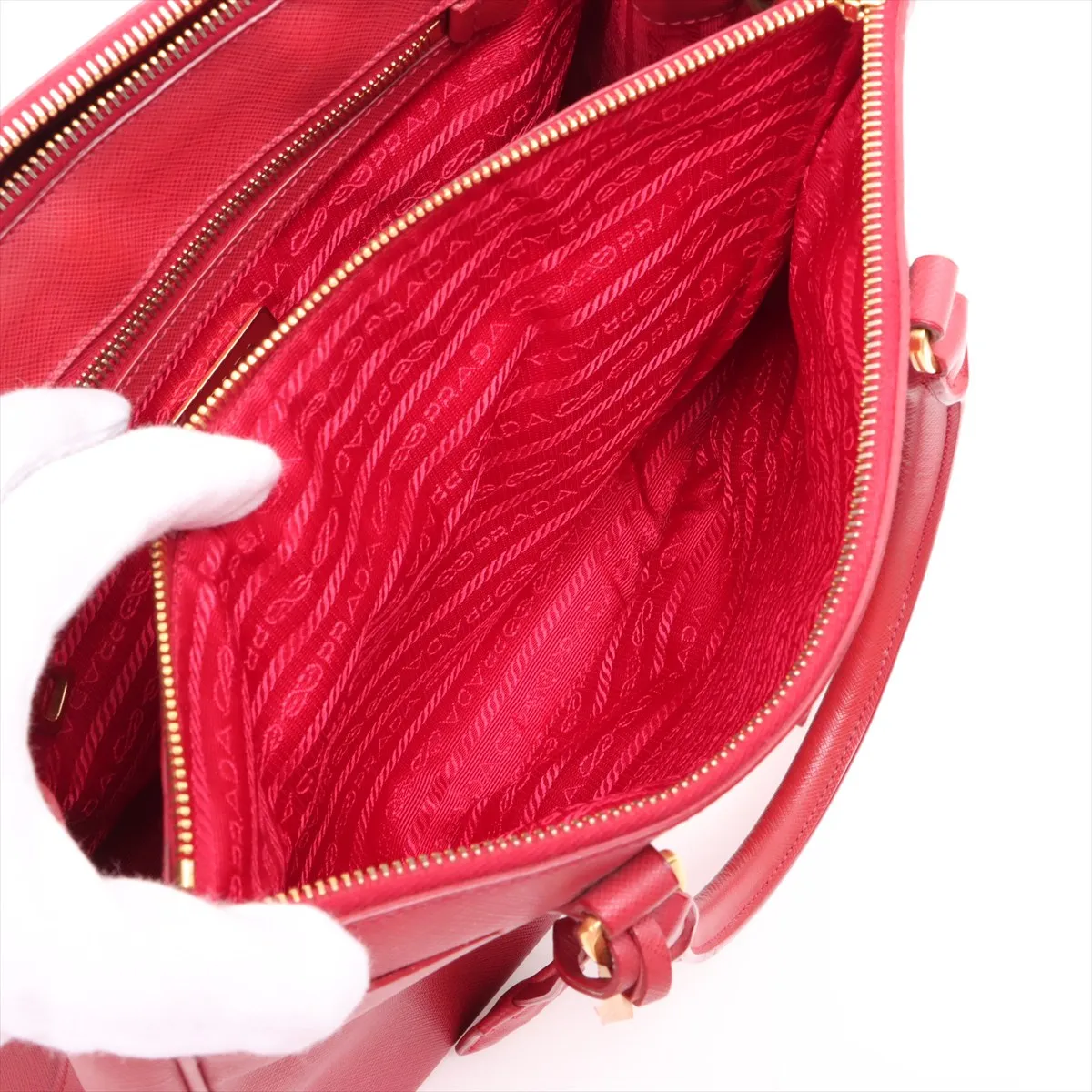 Saffiano Lux Leather 2-Way Handbag, Red, BN1801, Clochette Strap Torn. — view 11