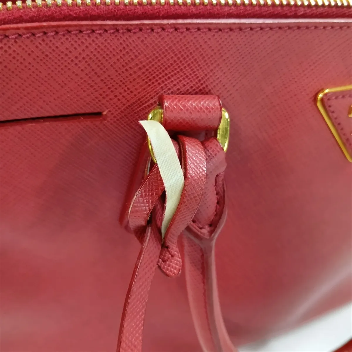 Saffiano Lux Leather 2-Way Handbag, Red, BN1801, Clochette Strap Torn. — view 14
