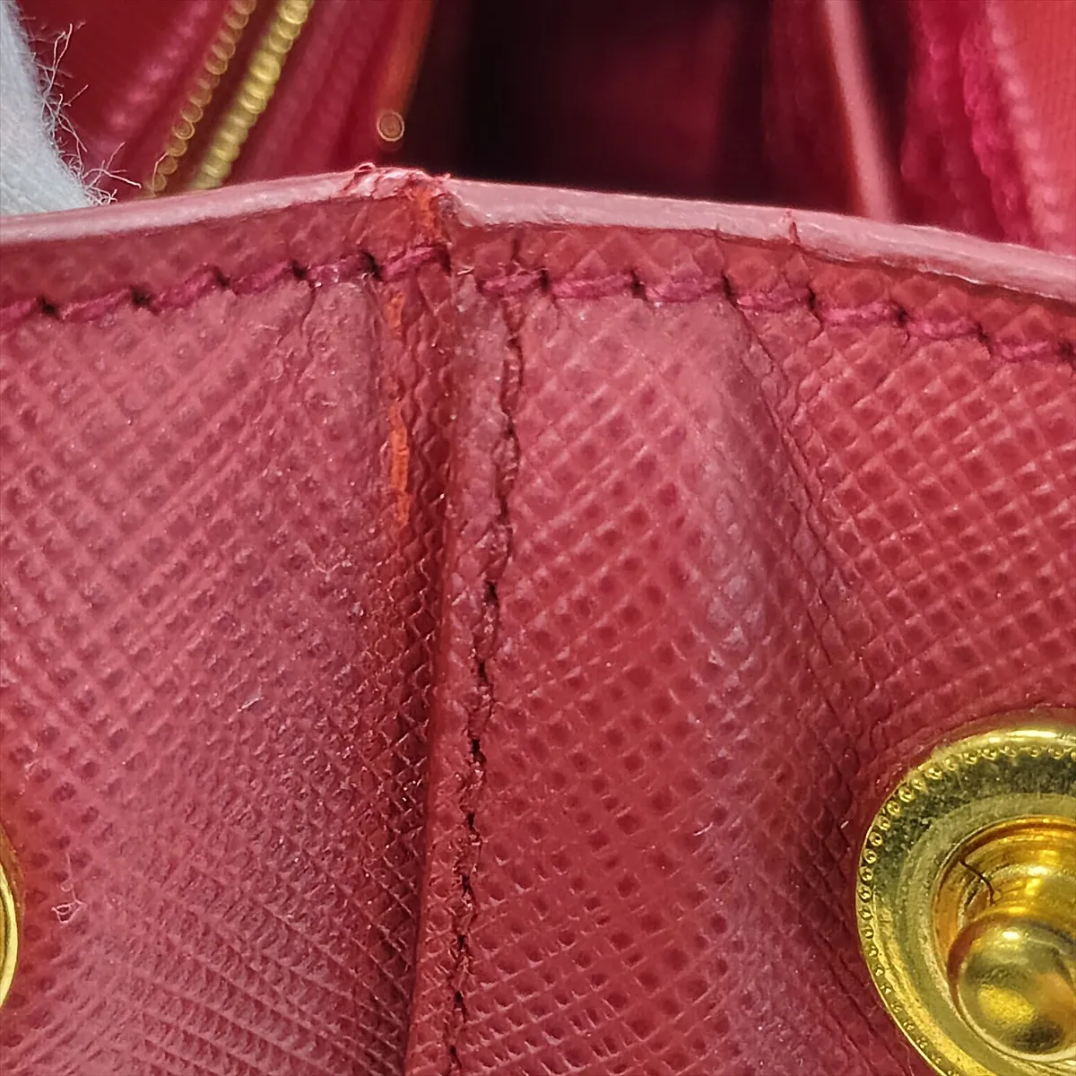 Saffiano Lux Leather 2-Way Handbag, Red, BN1801, Clochette Strap Torn. — view 15