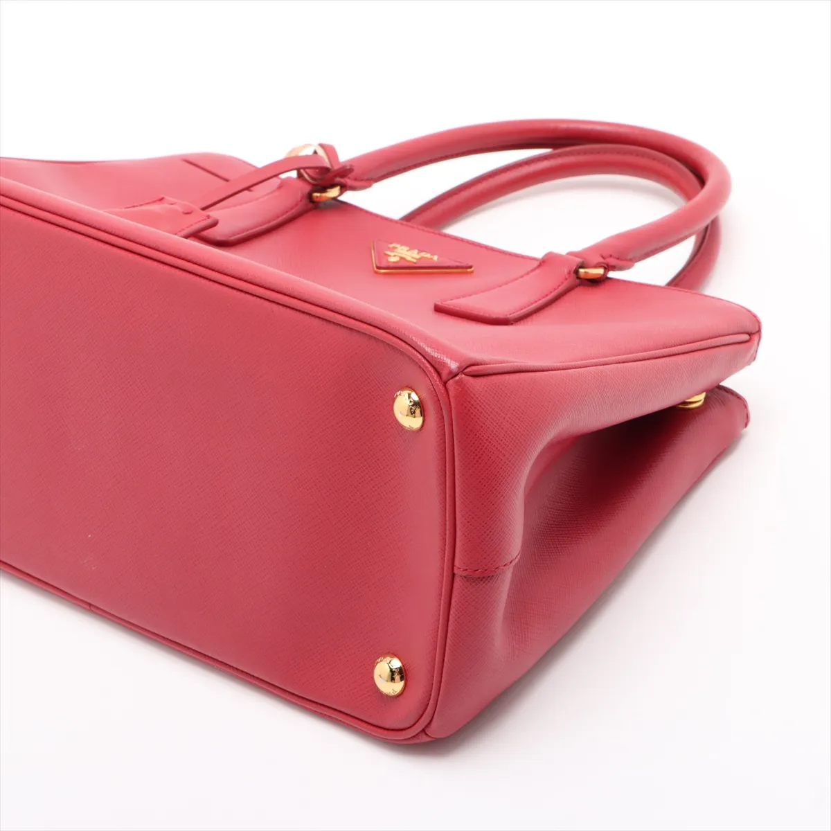 Saffiano Lux Leather 2-Way Handbag, Red, BN1801, Clochette Strap Torn. — view 3