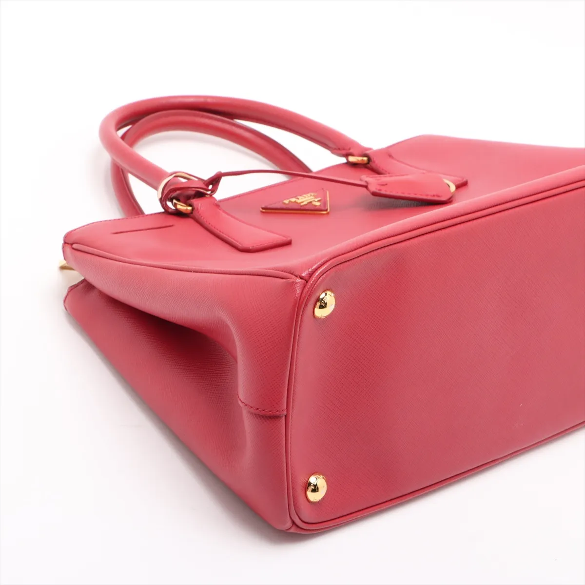 Saffiano Lux Leather 2-Way Handbag, Red, BN1801, Clochette Strap Torn. — view 4