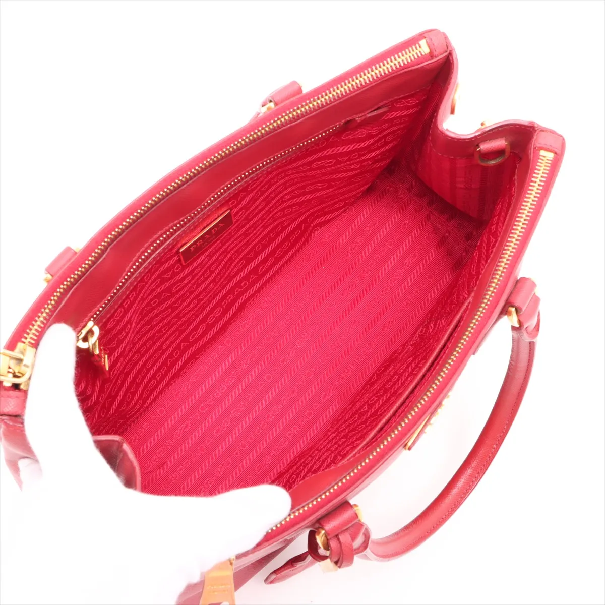 Saffiano Lux Leather 2-Way Handbag, Red, BN1801, Clochette Strap Torn. — view 8