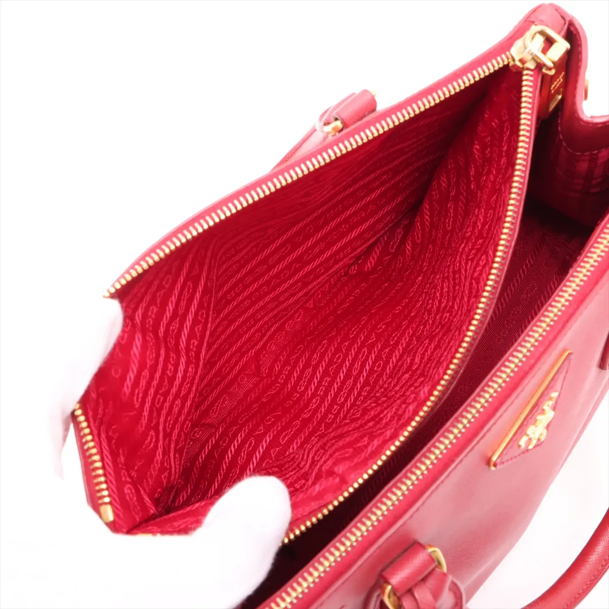 Saffiano Lux Leather 2-Way Handbag, Red, BN1801, Clochette Strap Torn. — view 10