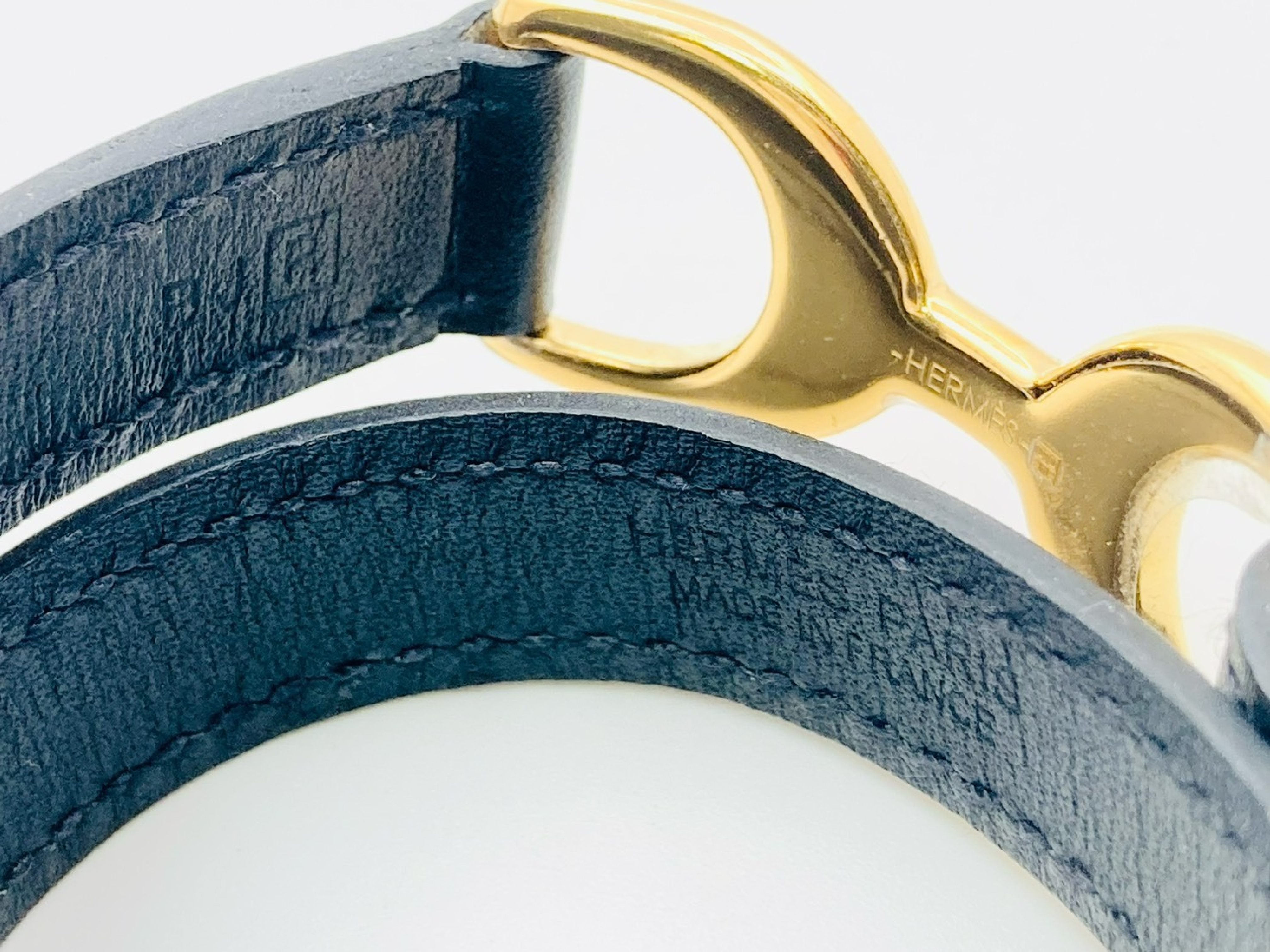 Pavin Double Leather Bracelet, R stamp, XS size, Black x Gold. (Bracelet/Bangle) — view 4