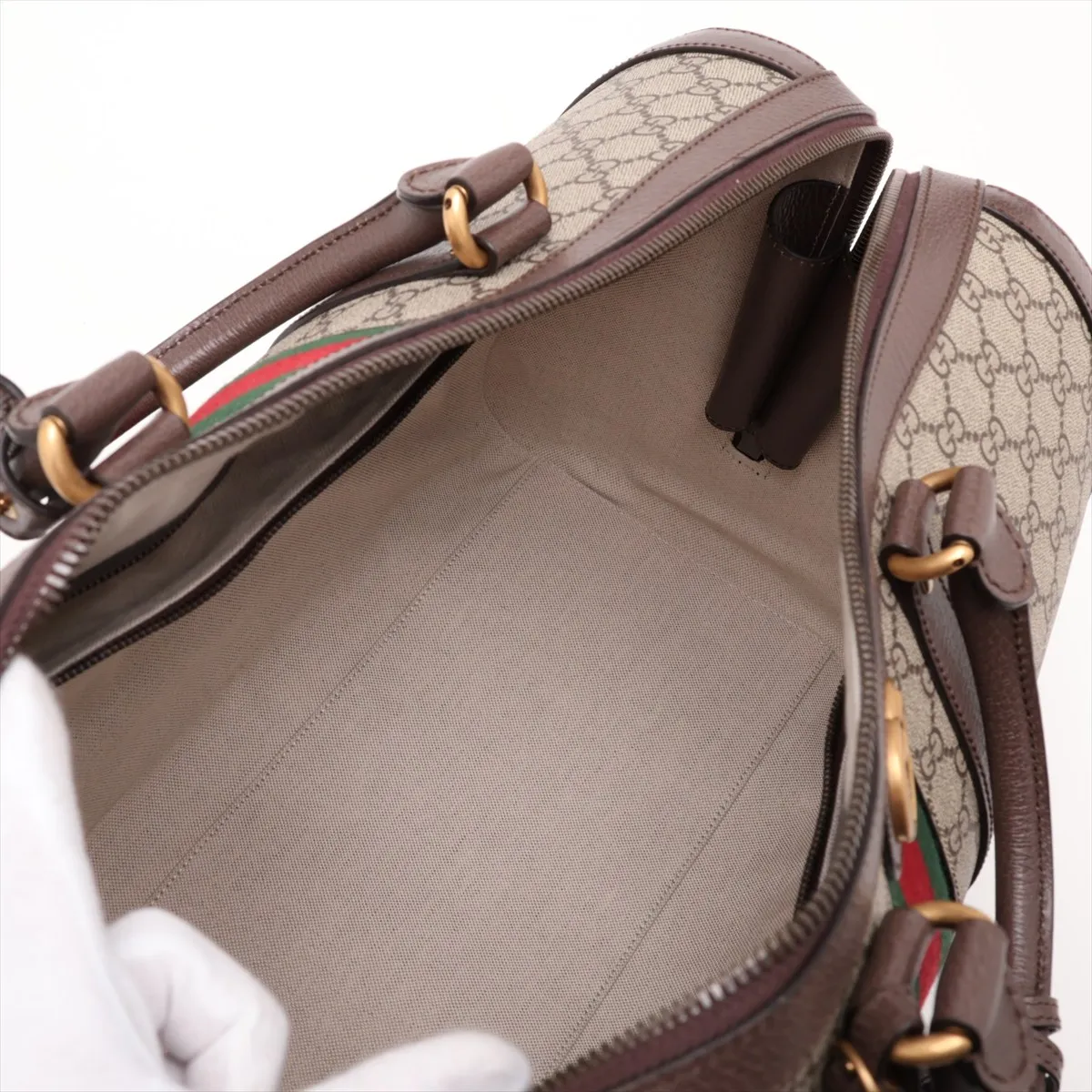 GG Supreme Ophidia PVC x Leather 2-Way Boston Bag, Brown, 724642 — view 8