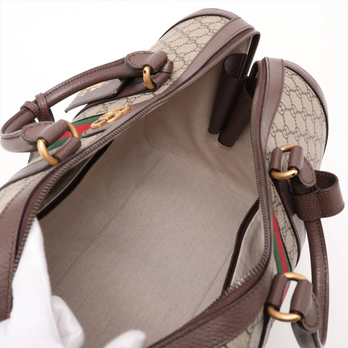 GG Supreme Ophidia PVC x Leather 2-Way Boston Bag, Brown, 724642 — view 9