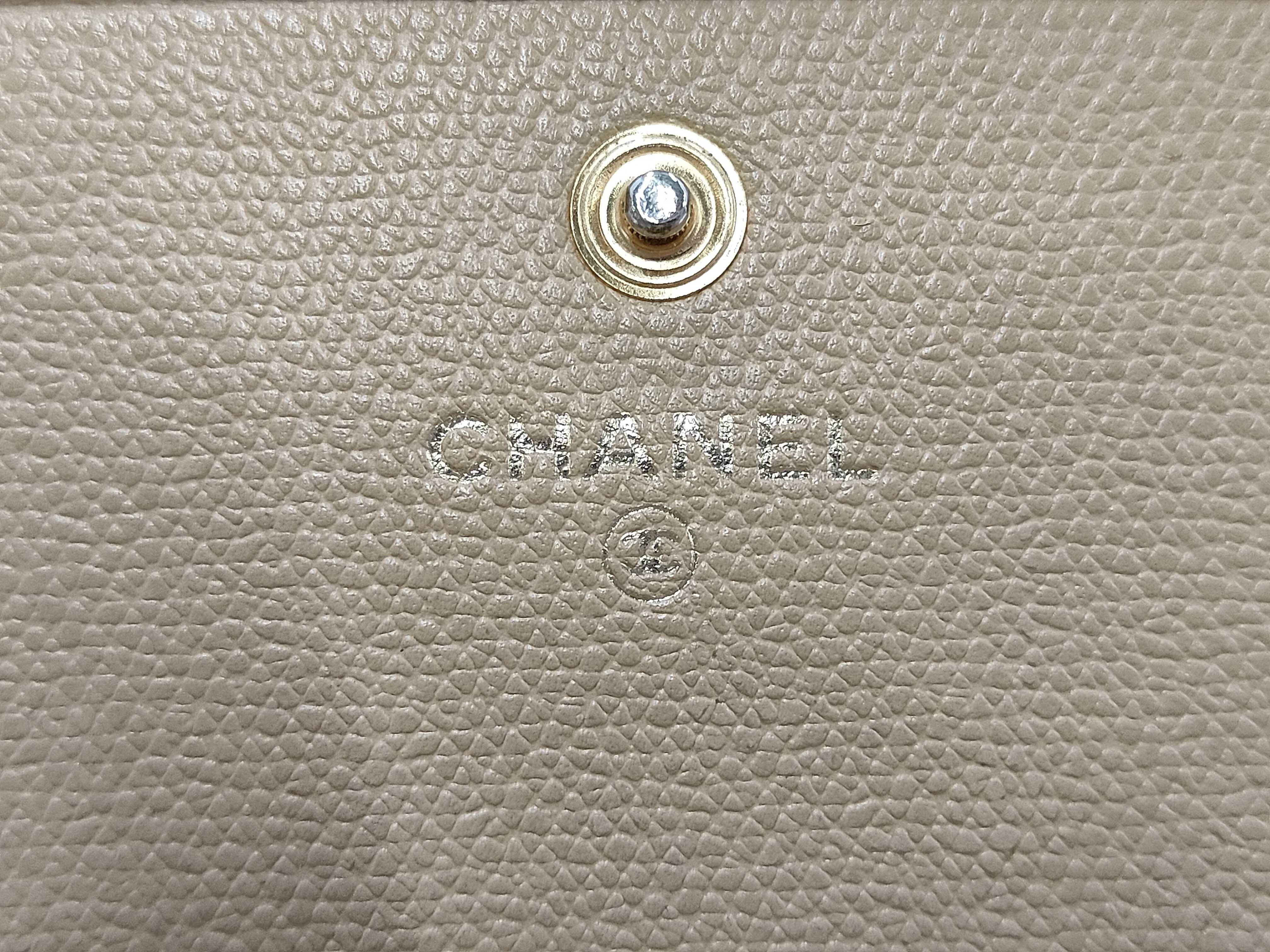 Coco Button Leather Compact Wallet, Beige, Gold Hardware — view 8
