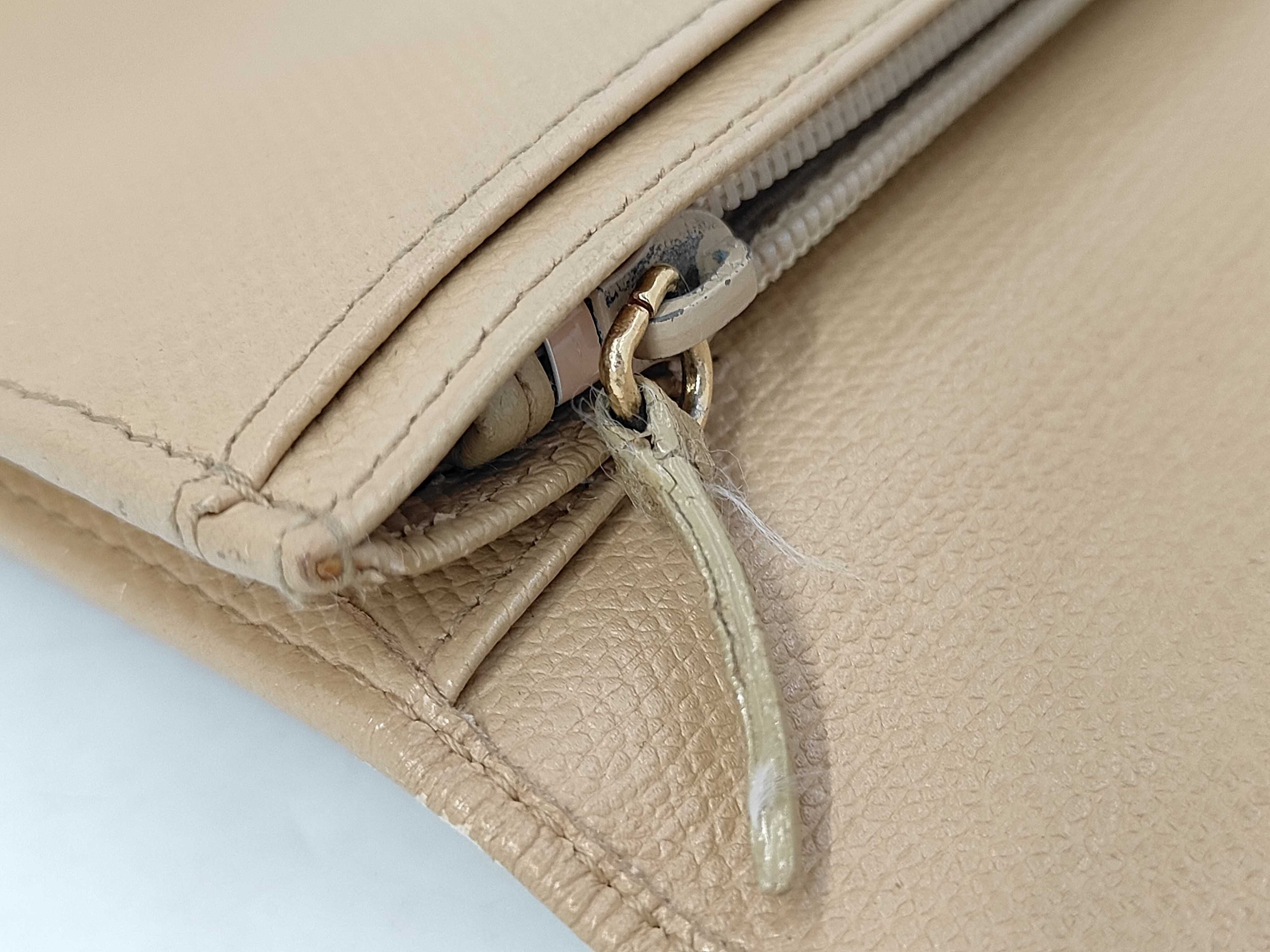 Coco Button Leather Compact Wallet, Beige, Gold Hardware — view 9