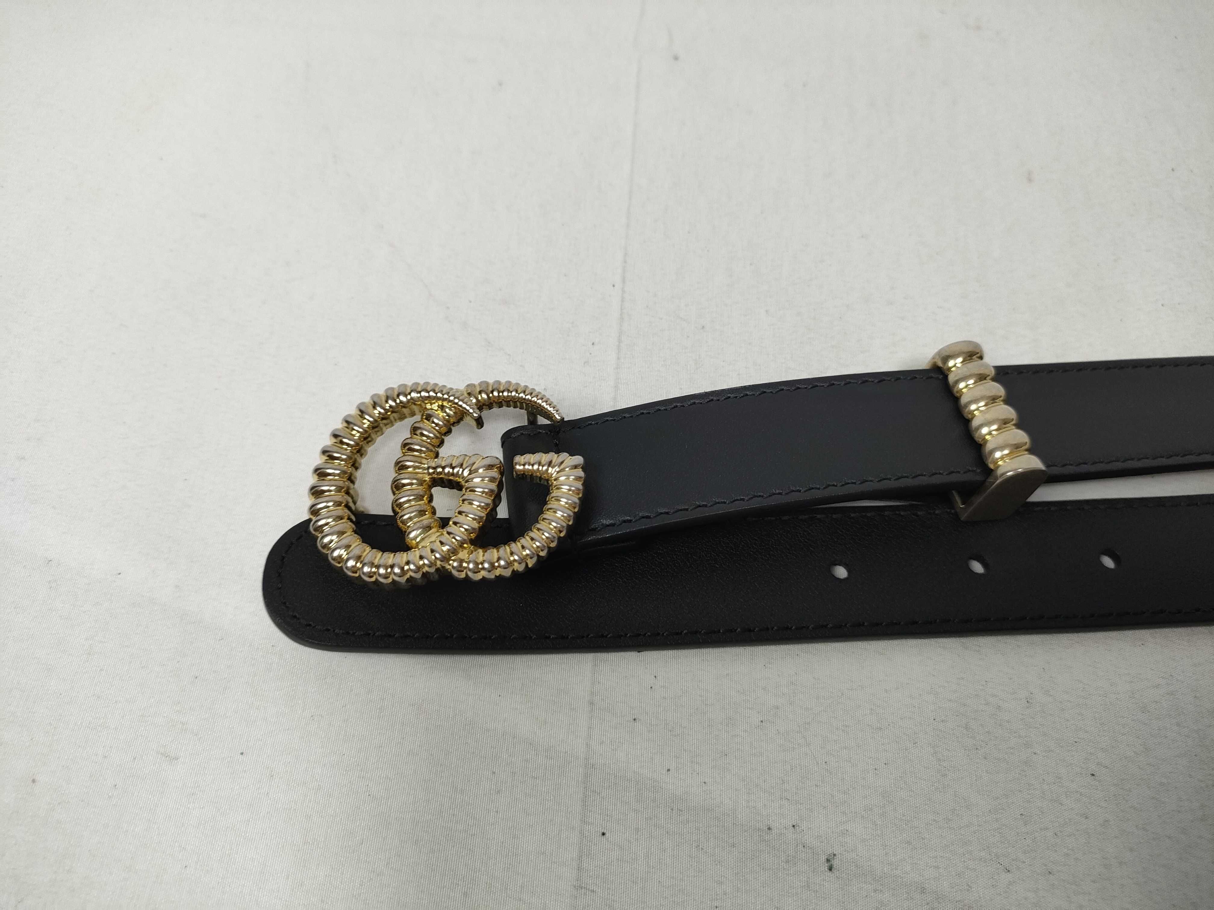 Belt 75 30 - 524103 Black x Gold Double G Leather Belt — view 2