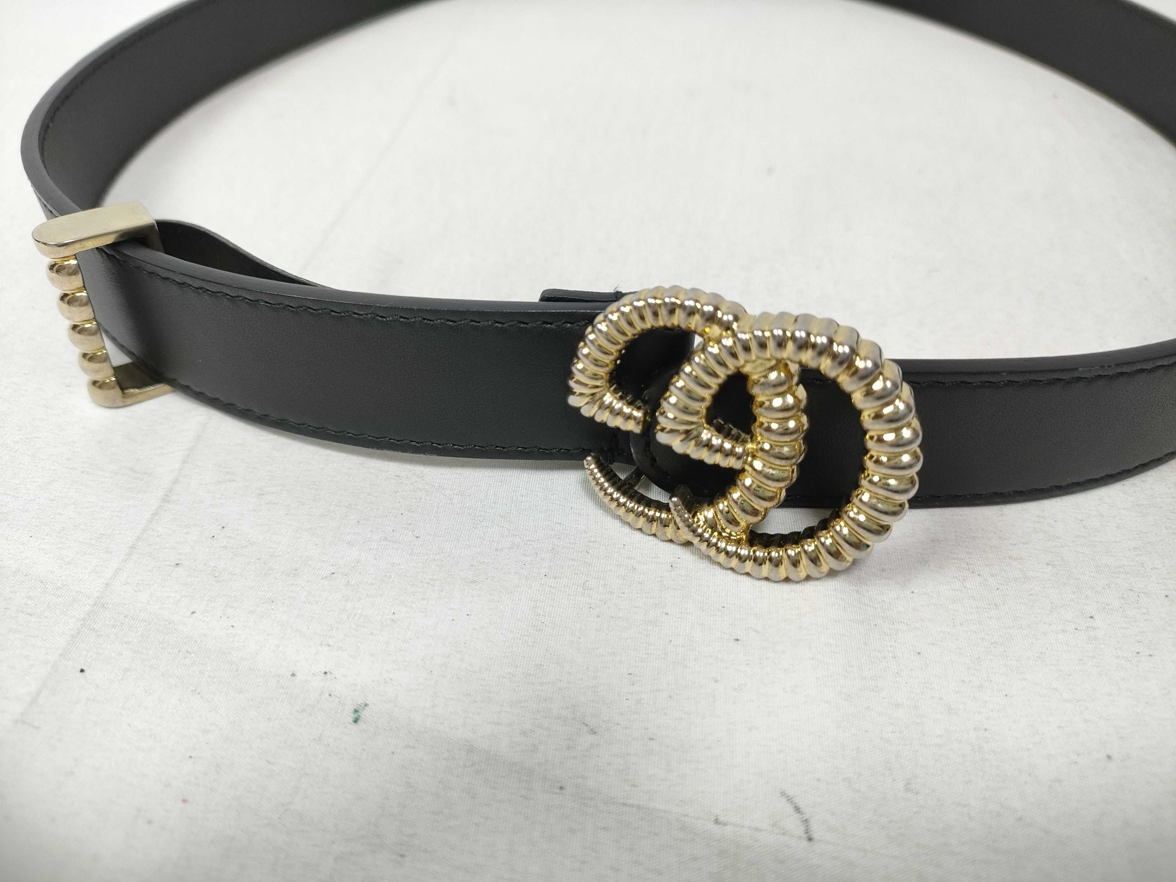 Belt 75 30 - 524103 Black x Gold Double G Leather Belt — view 3