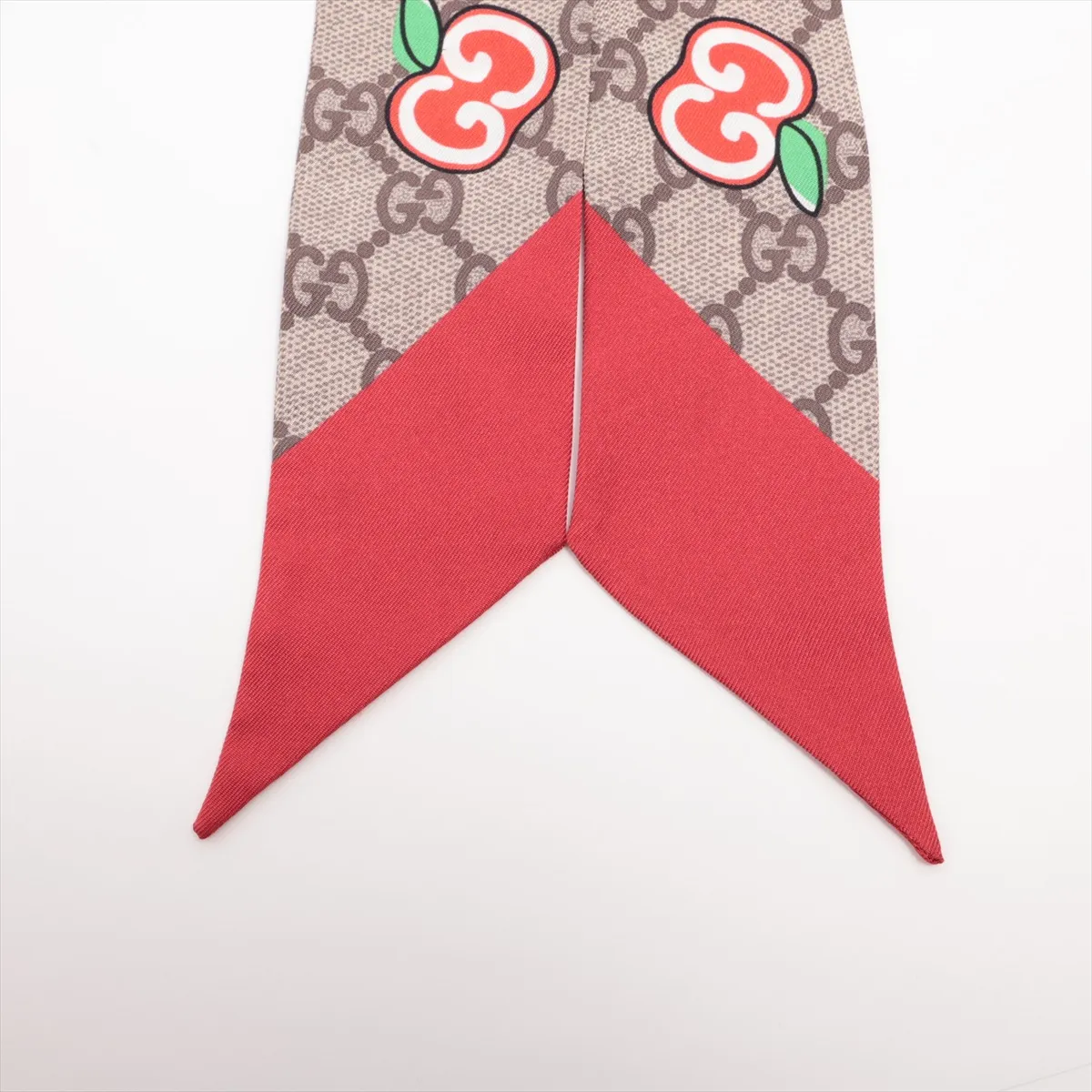 GG Apple Silk Neck Bow Scarf, Beige x Red, with some wear and — view 2