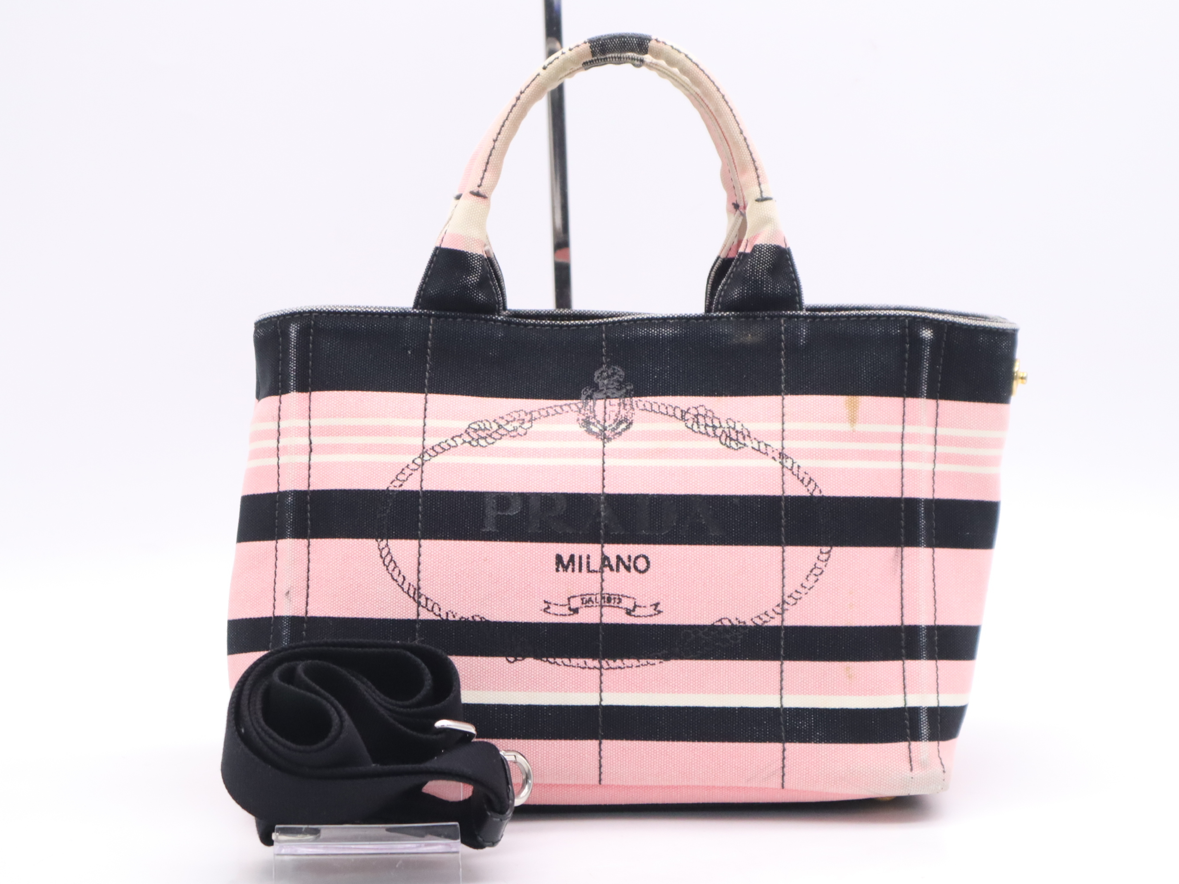 Denim Canapa Mini Tote Bag in Pink with Gold Hardware and Shoulder Strap