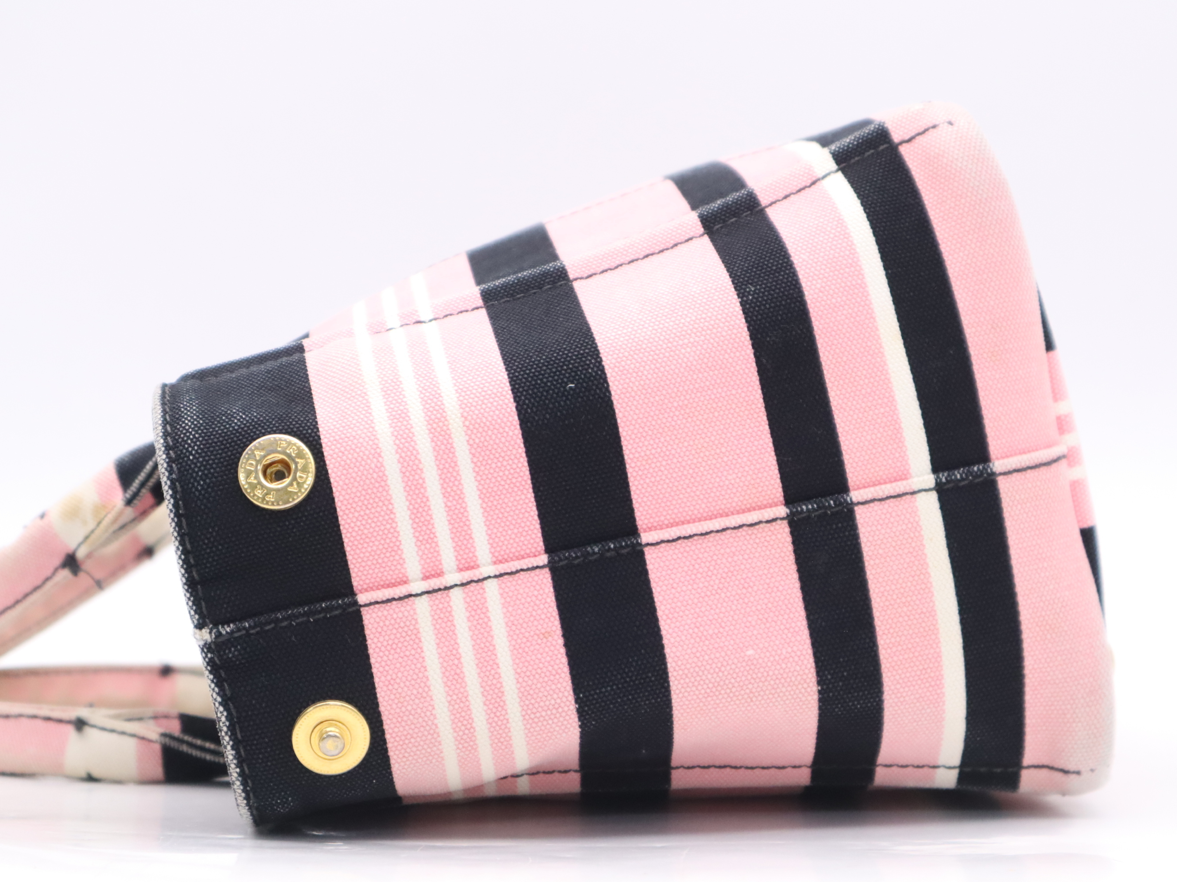 Denim Canapa Mini Tote Bag in Pink with Gold Hardware and Shoulder Strap — view 3