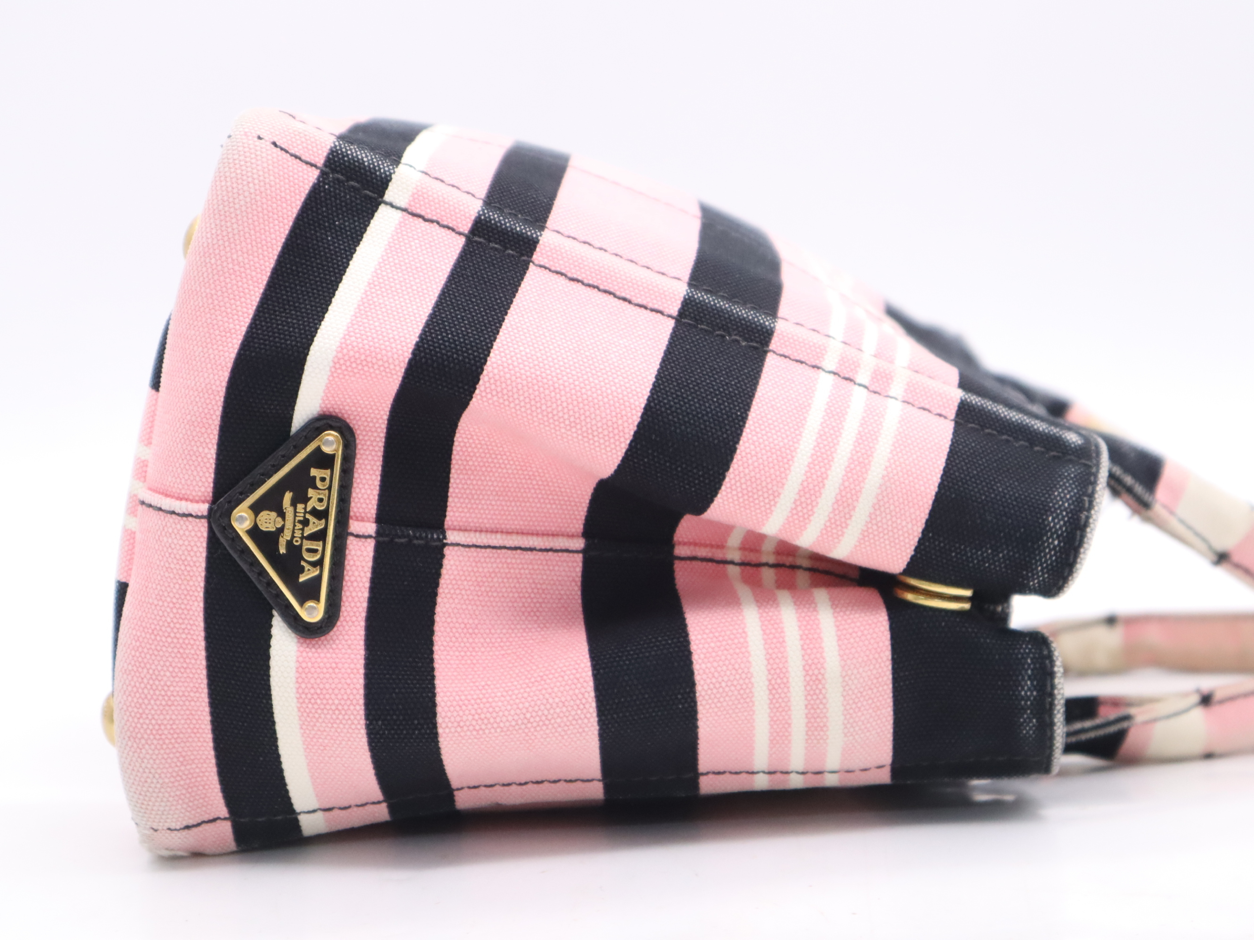 Denim Canapa Mini Tote Bag in Pink with Gold Hardware and Shoulder Strap — view 5