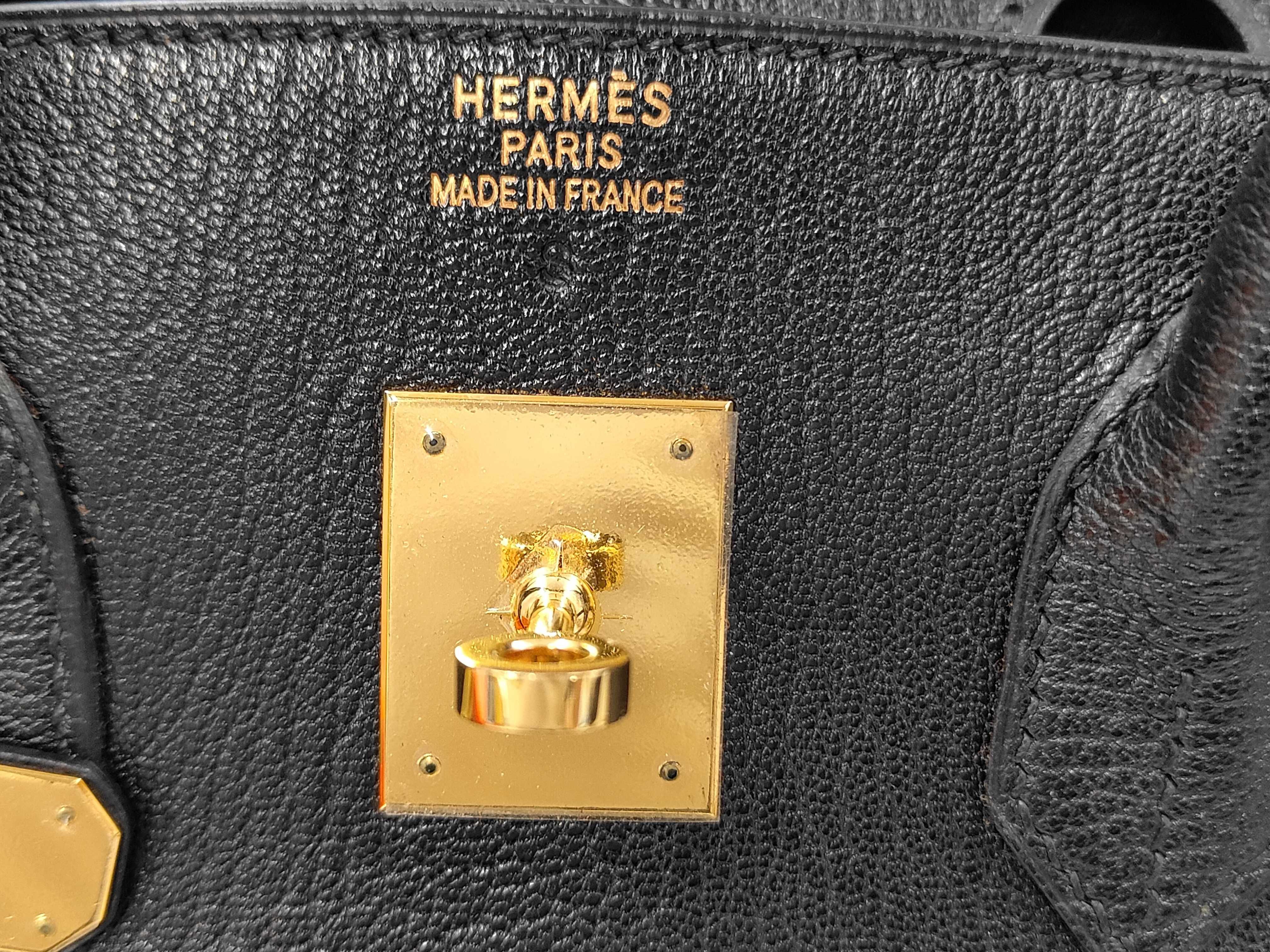 Birkin 35 Chevre Leather, Black, Gold Hardware, F Handbag — view 15